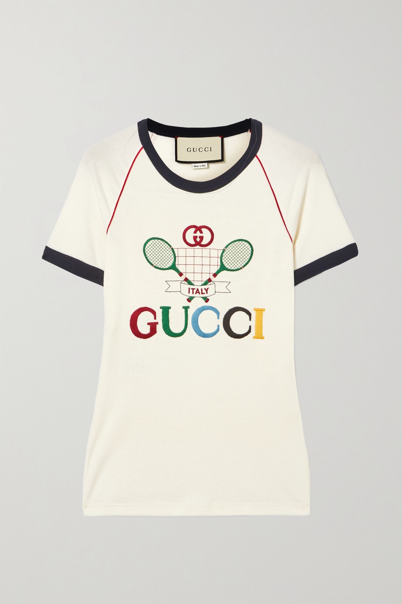 Embroidered cotton-jersey T-shirt - 1