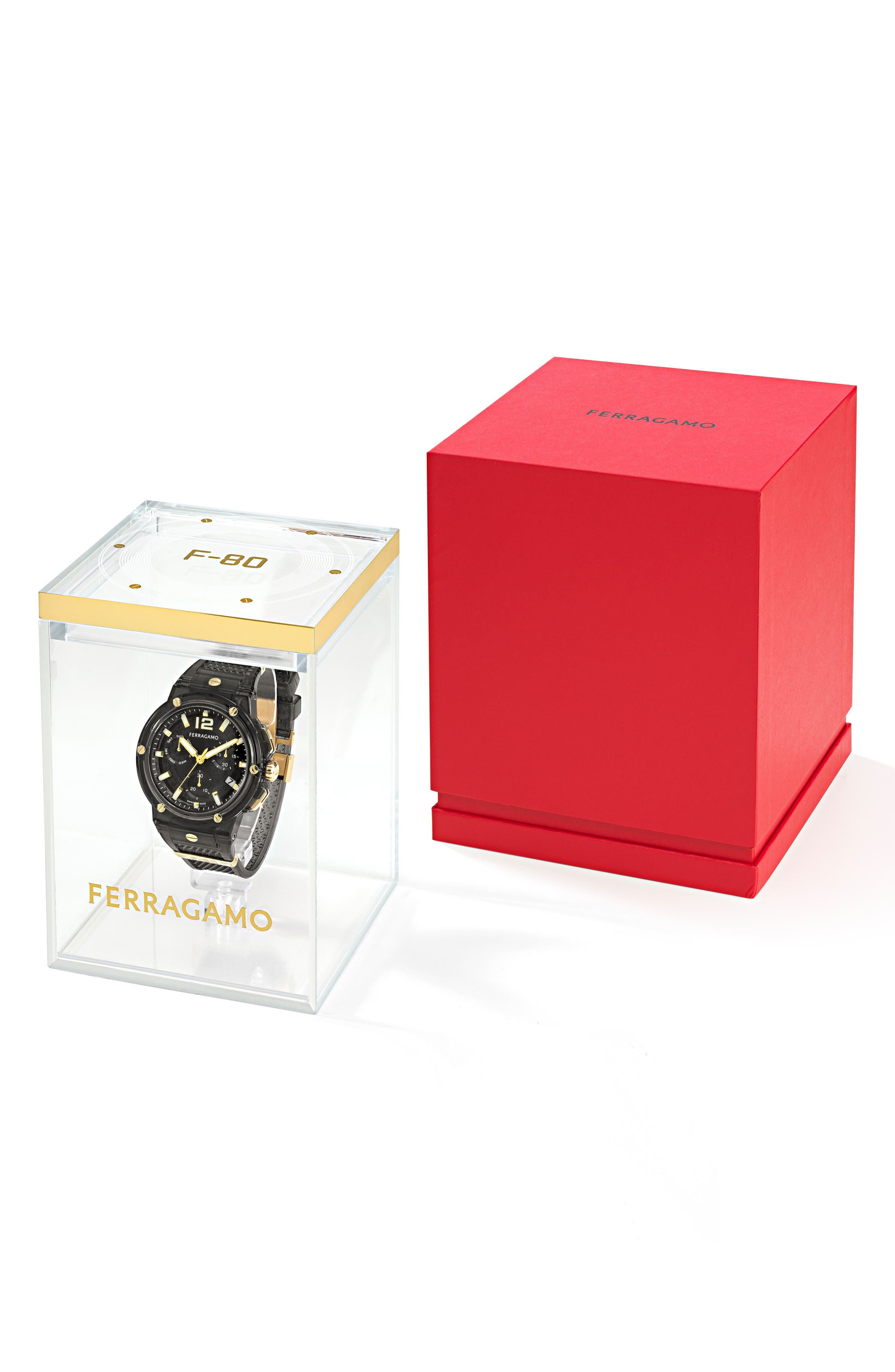 FERRAGAMO F-80 Translucent Chronograph Recycled Polyurthane Strap Watch, 44mm in Black at Nordstrom - 5