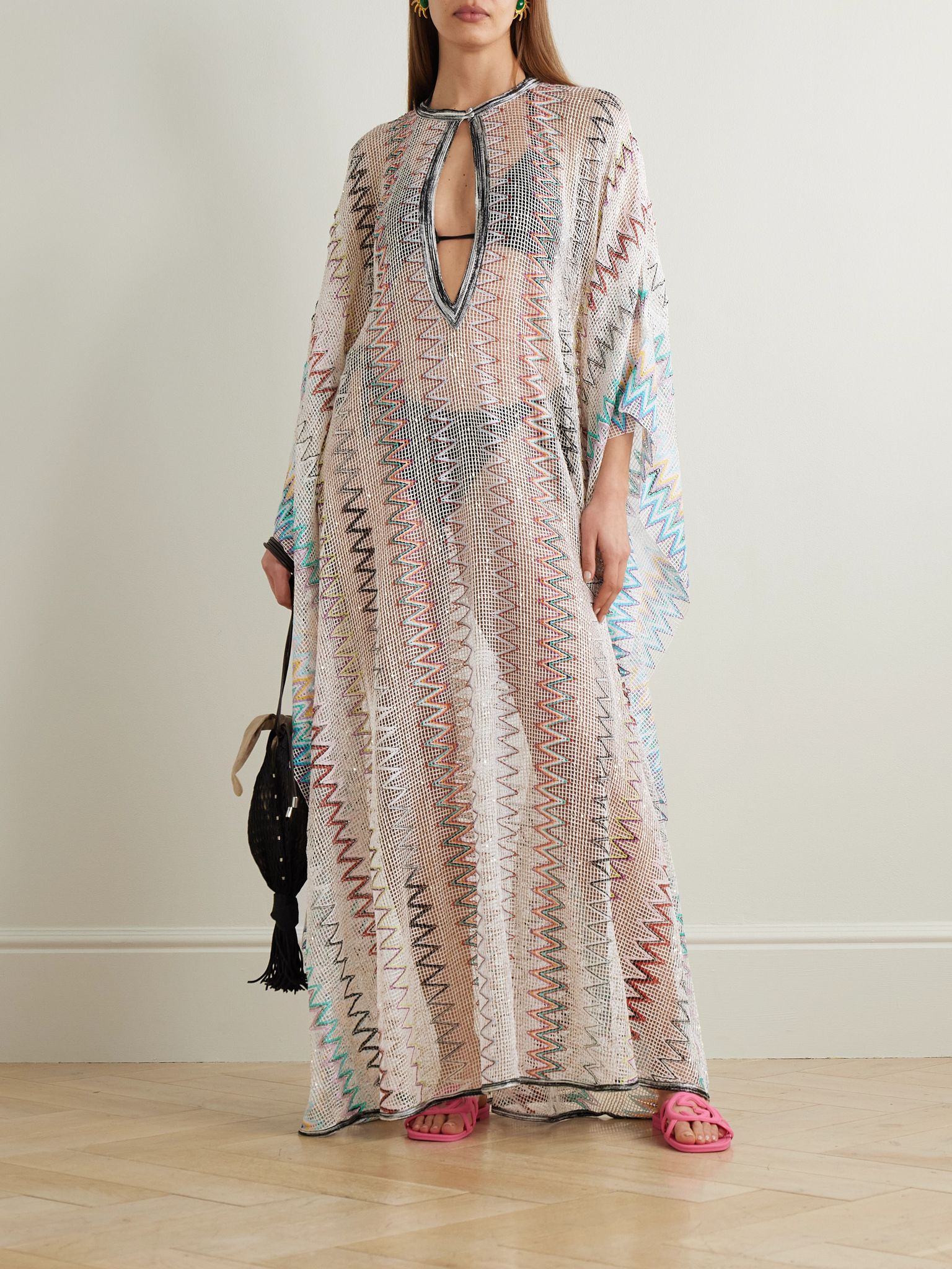 Sequined striped embroidered open-knit coverup Multi - 2