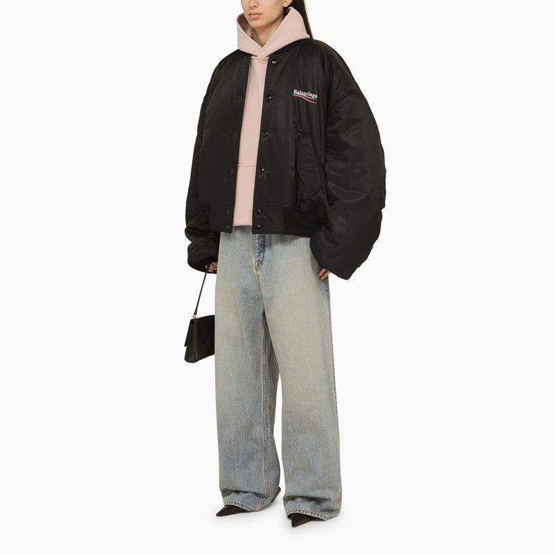 BALENCIAGA Balenciaga Black Oversize Nylon Bomber Jacket Women