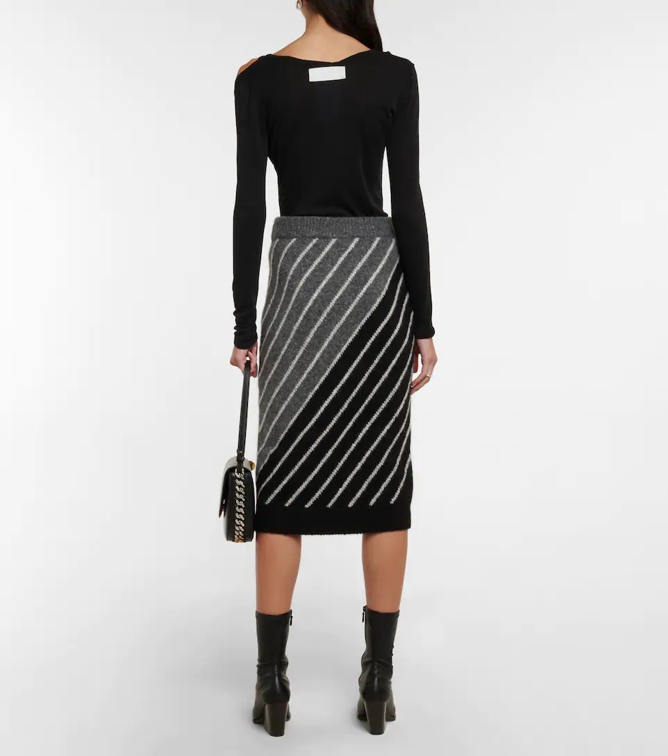 Alpaca wool-blend striped midi skirt - 3