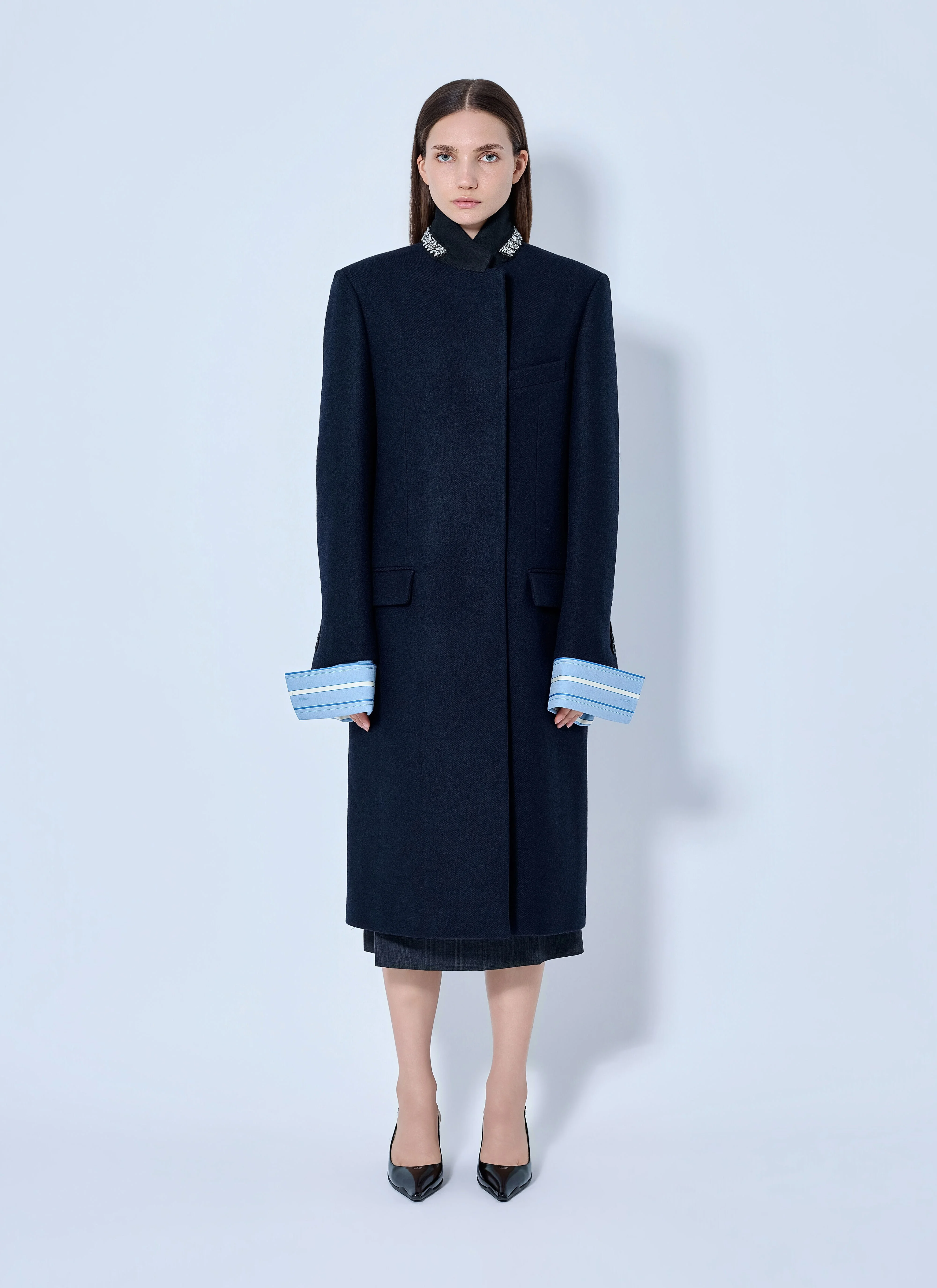 Single-breasted Embroidered Double Wool Coat - 1