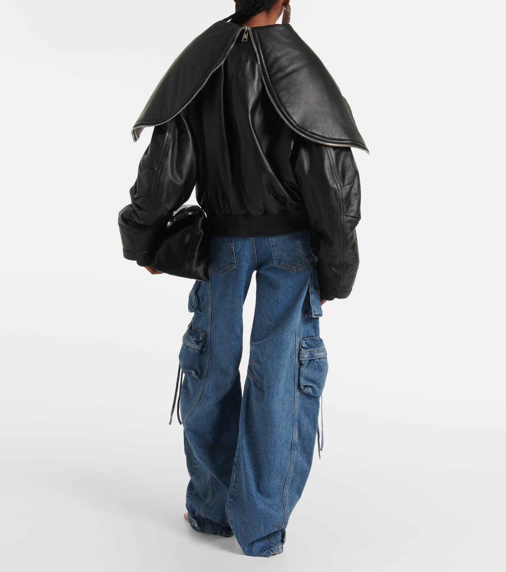 Oversized leather bomber jacket - 3