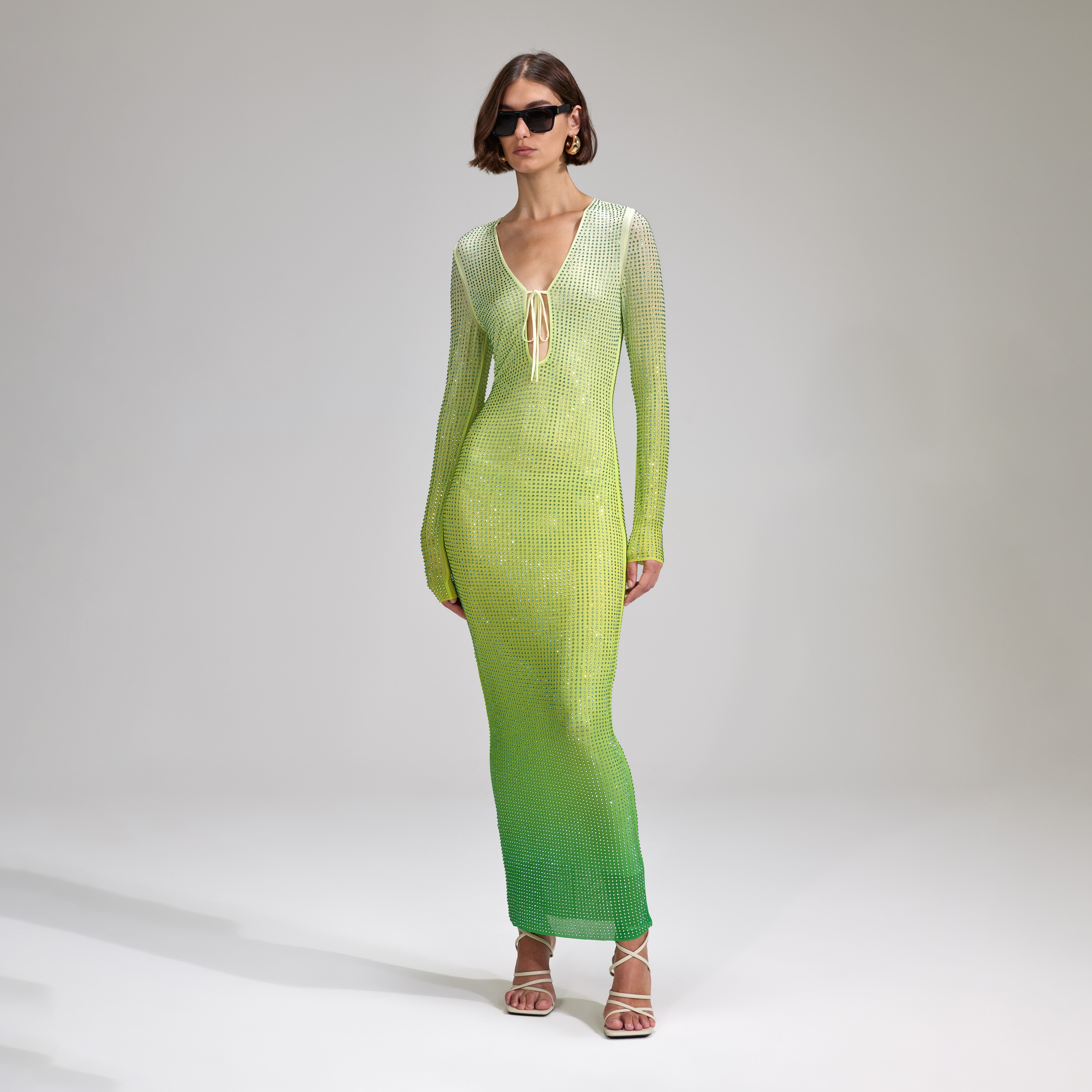 Beaded fishnet maxi dress in green - Self Portrait