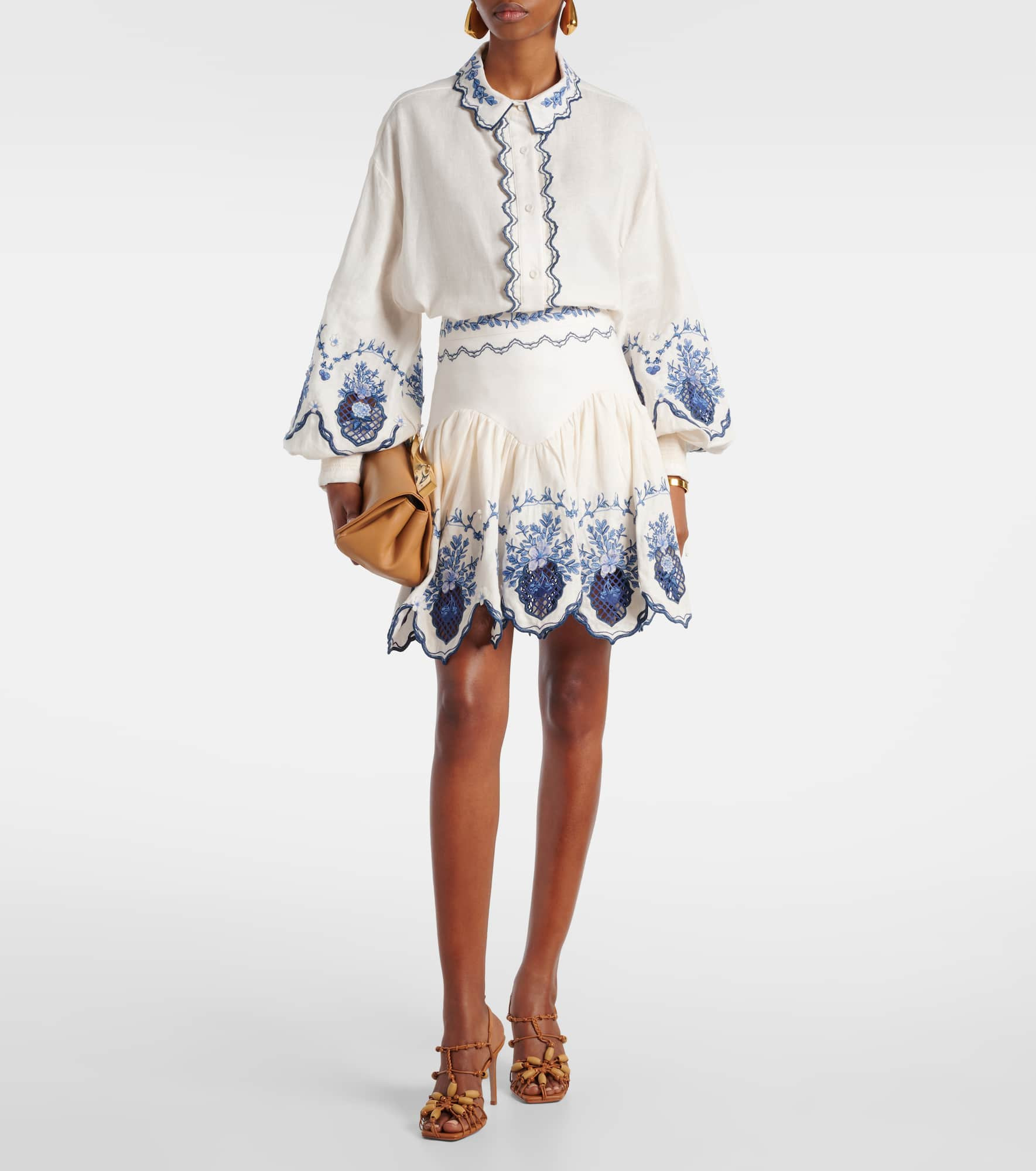 Acai embroidered floral linen miniskirt - 2