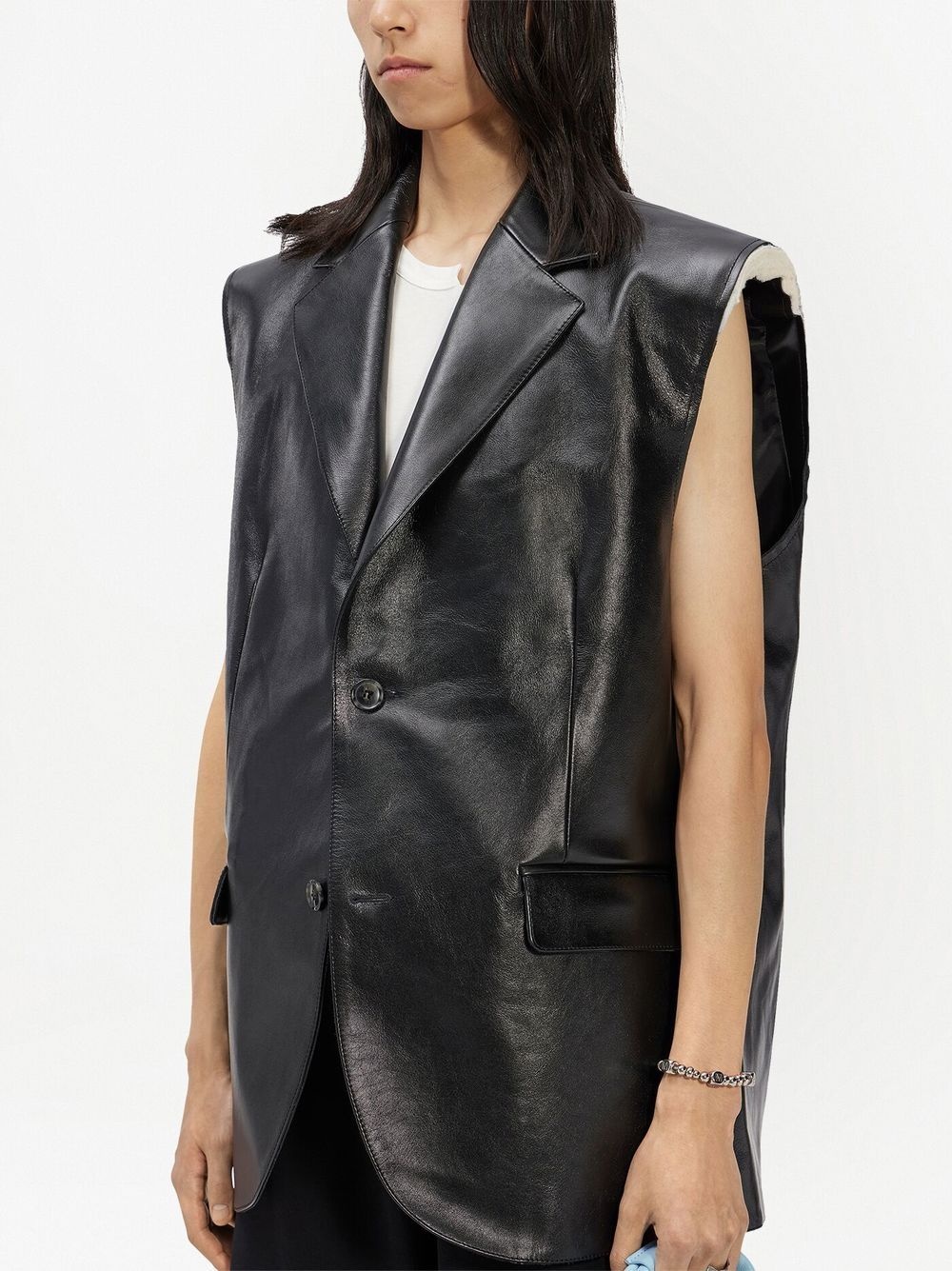 notched-lapel leather gilet - 5