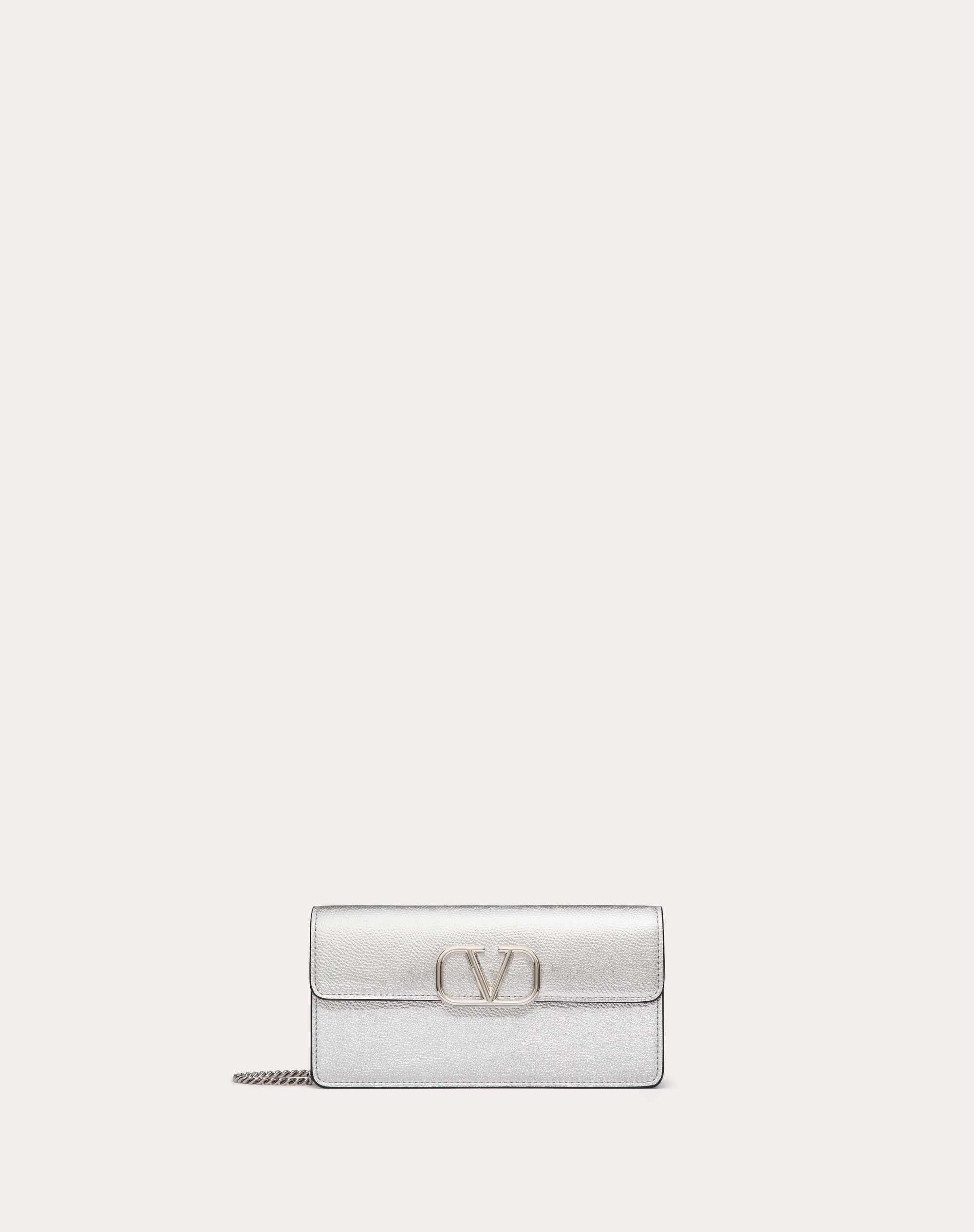 VLOGO SIGNATURE METALLIC GRAINY CALFSKIN WALLET WITH CHAIN - 1