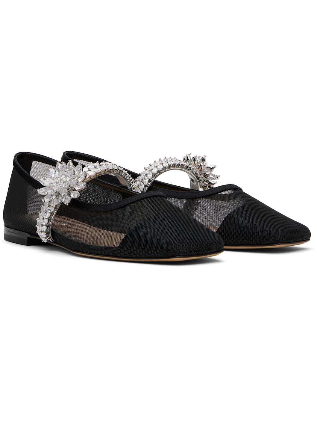 Black Lotus Flower Mesh Ballerina Flats - 4