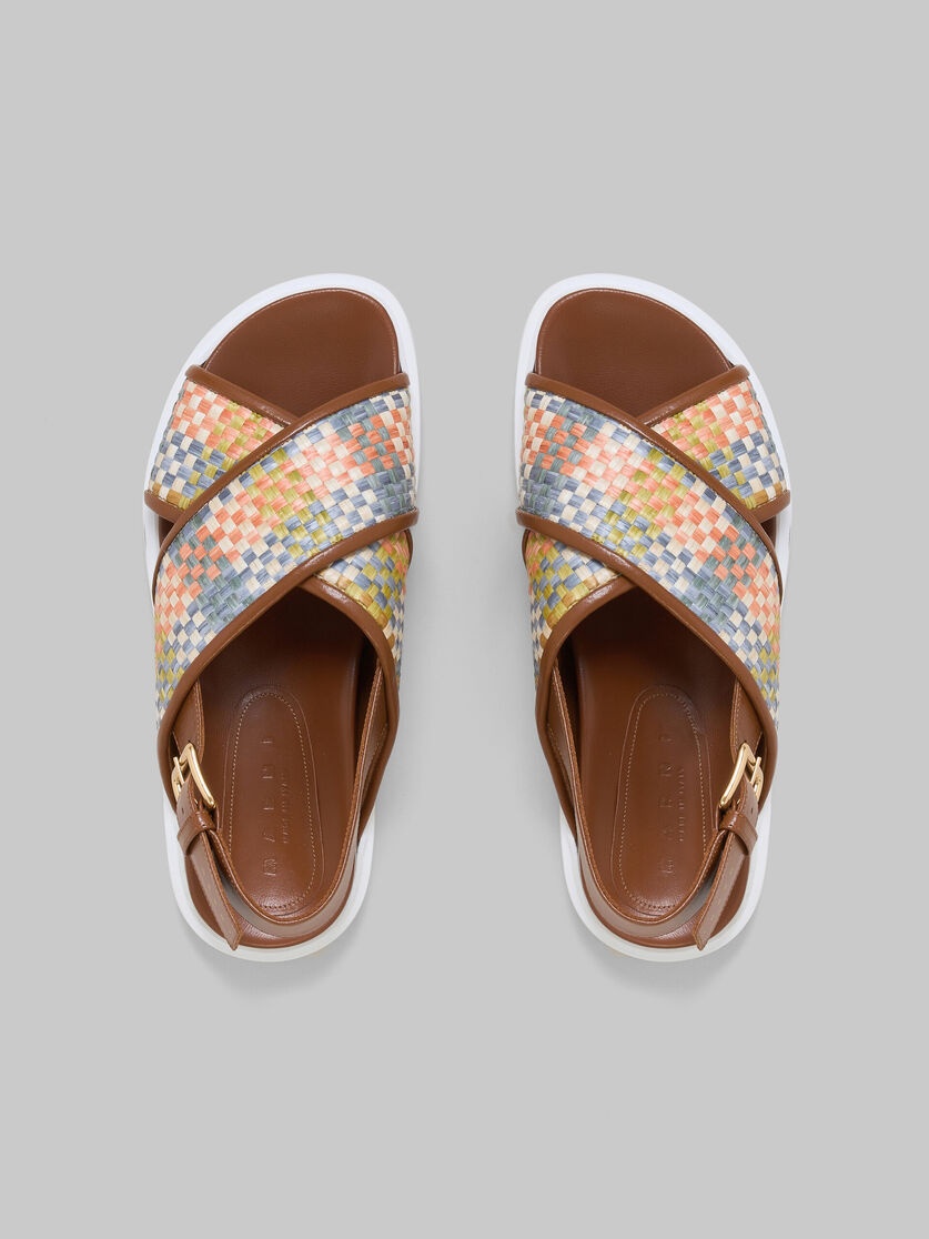 FUSSBETT SANDALS IN BROWN LEATHER AND RAFFIA-EFFECT FABRIC - 4