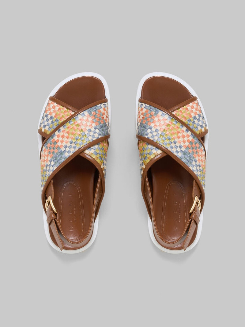 FUSSBETT SANDALS IN BROWN LEATHER AND RAFFIA-EFFECT FABRIC 4