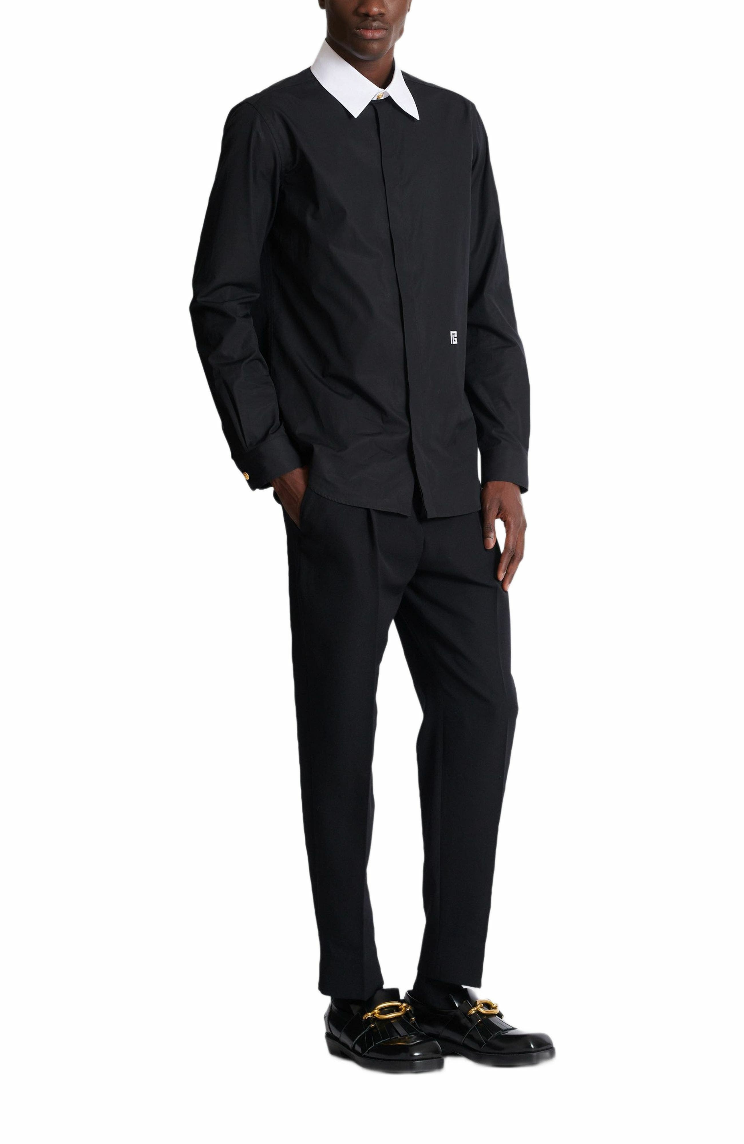 Balmain PB two-tone poplin shirt in Black at Nordstrom - 2
