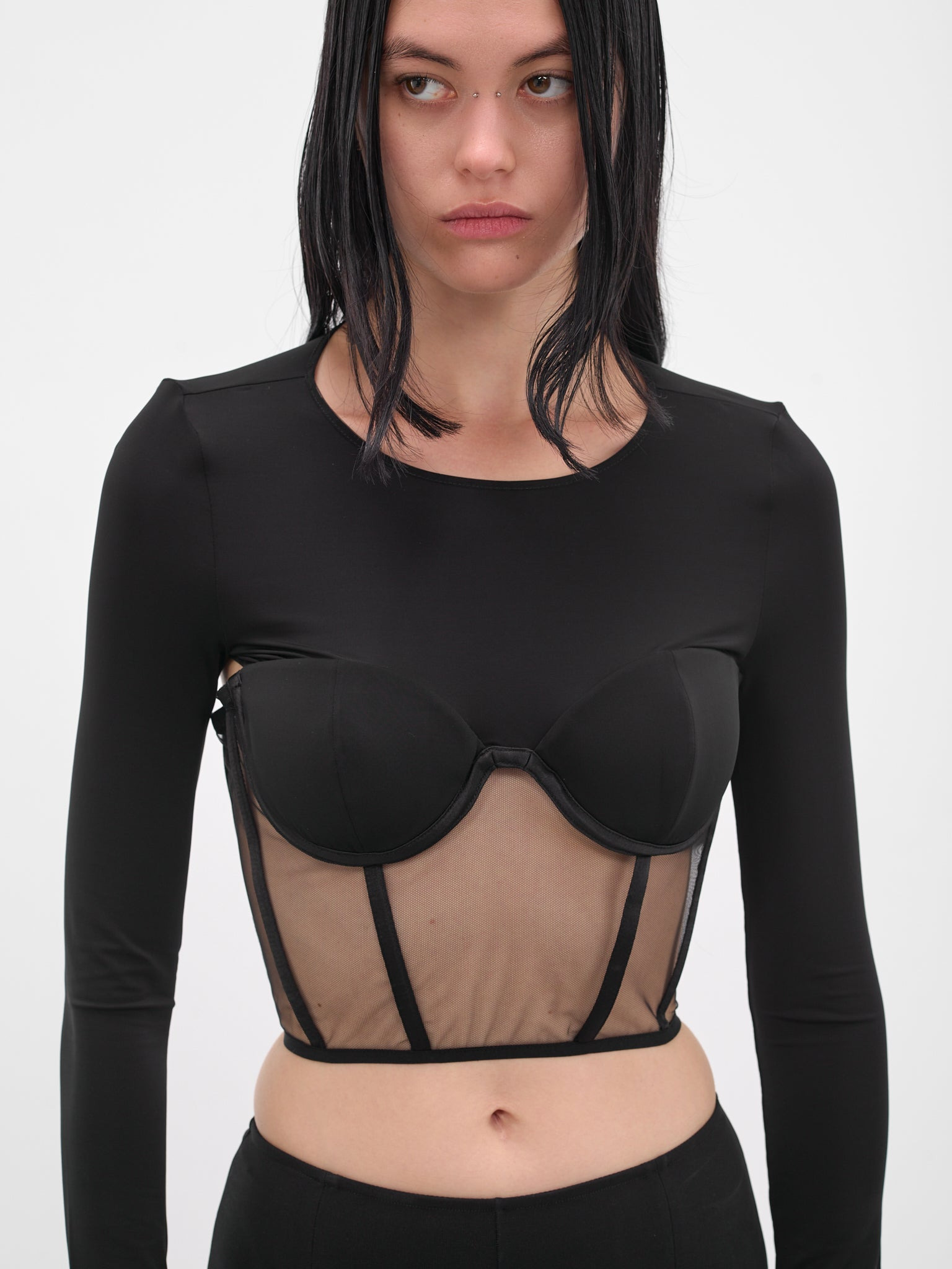 Black Bustier Long Sleeve Top - 4