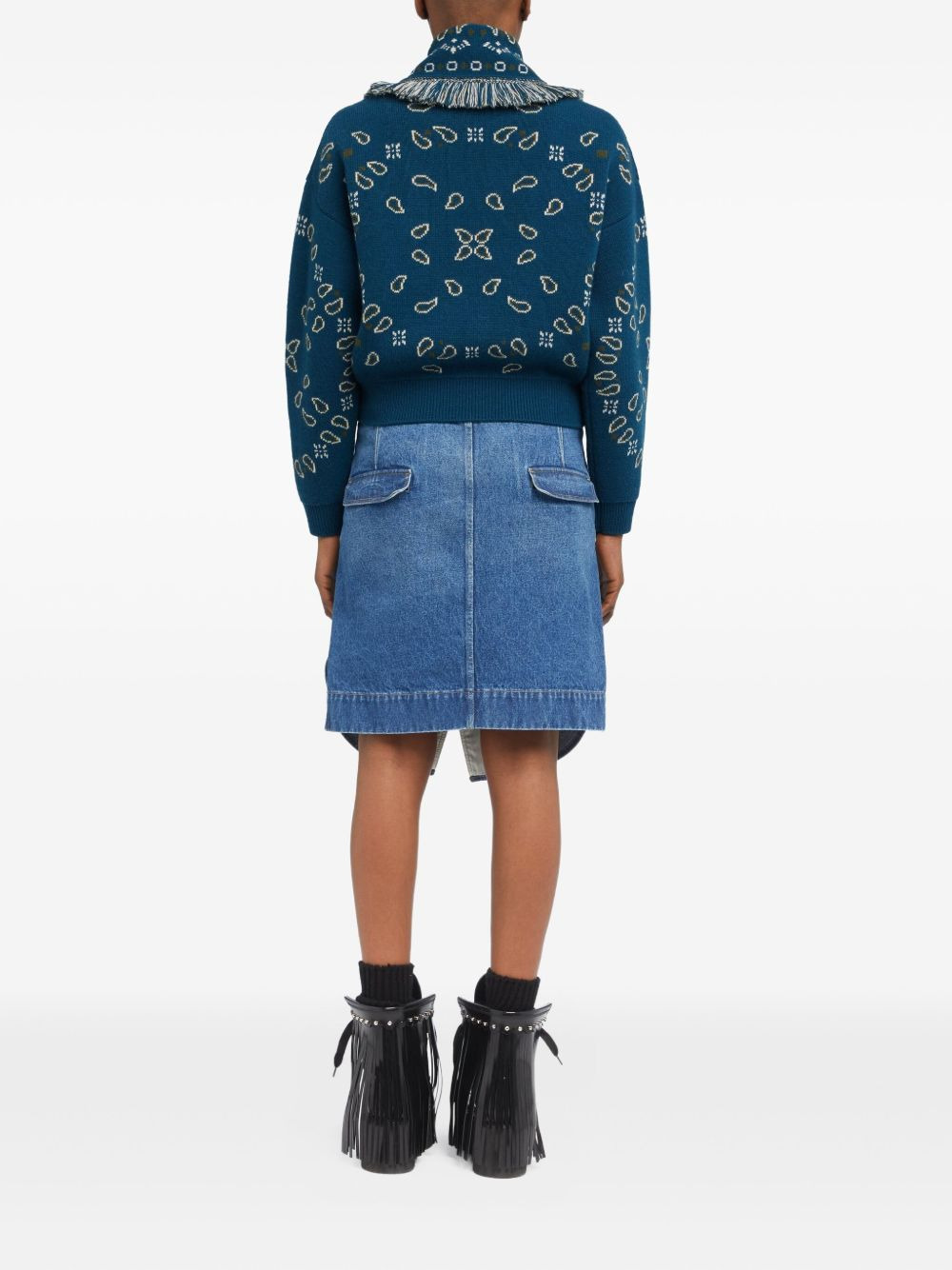 paisley-jacquard fringed cardigan - 4