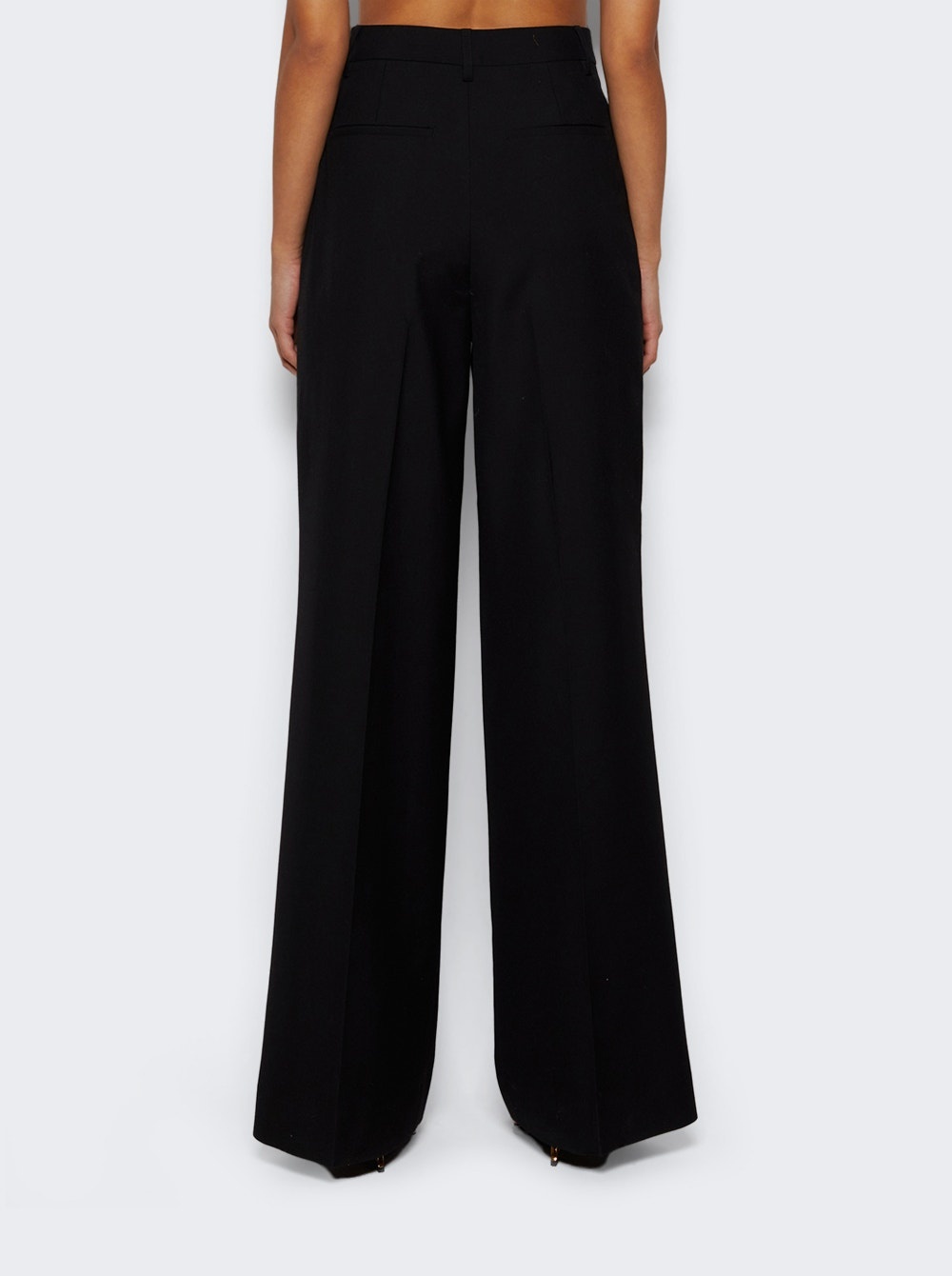 Double Pleat Wide Leg Wool Trousers Black - 5