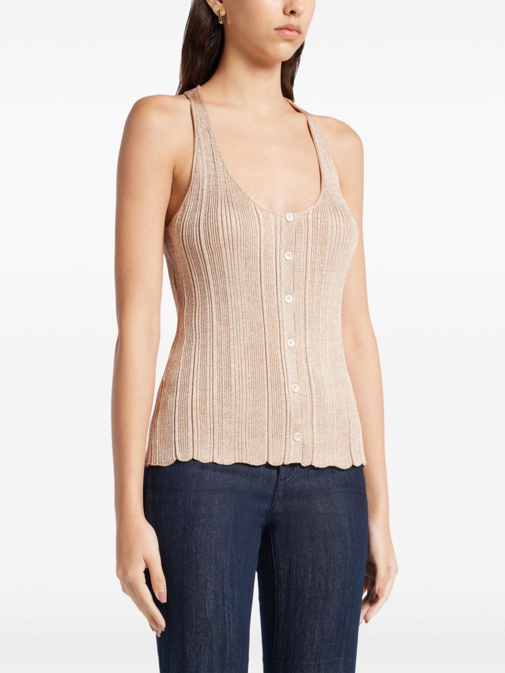 lurex-detailing ribbed tank top - 3