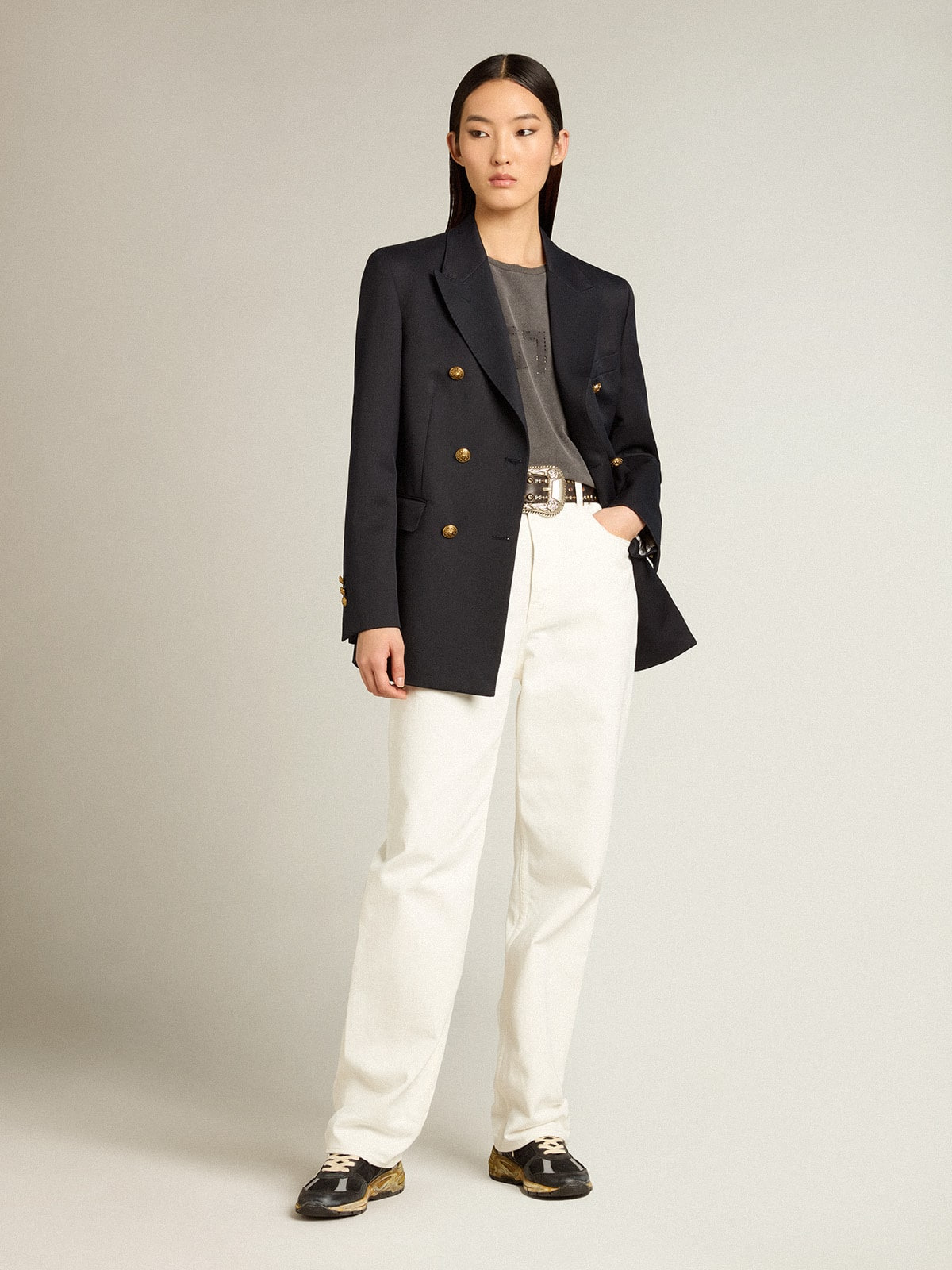 Women's optical white-colored cotton denim pants - 3