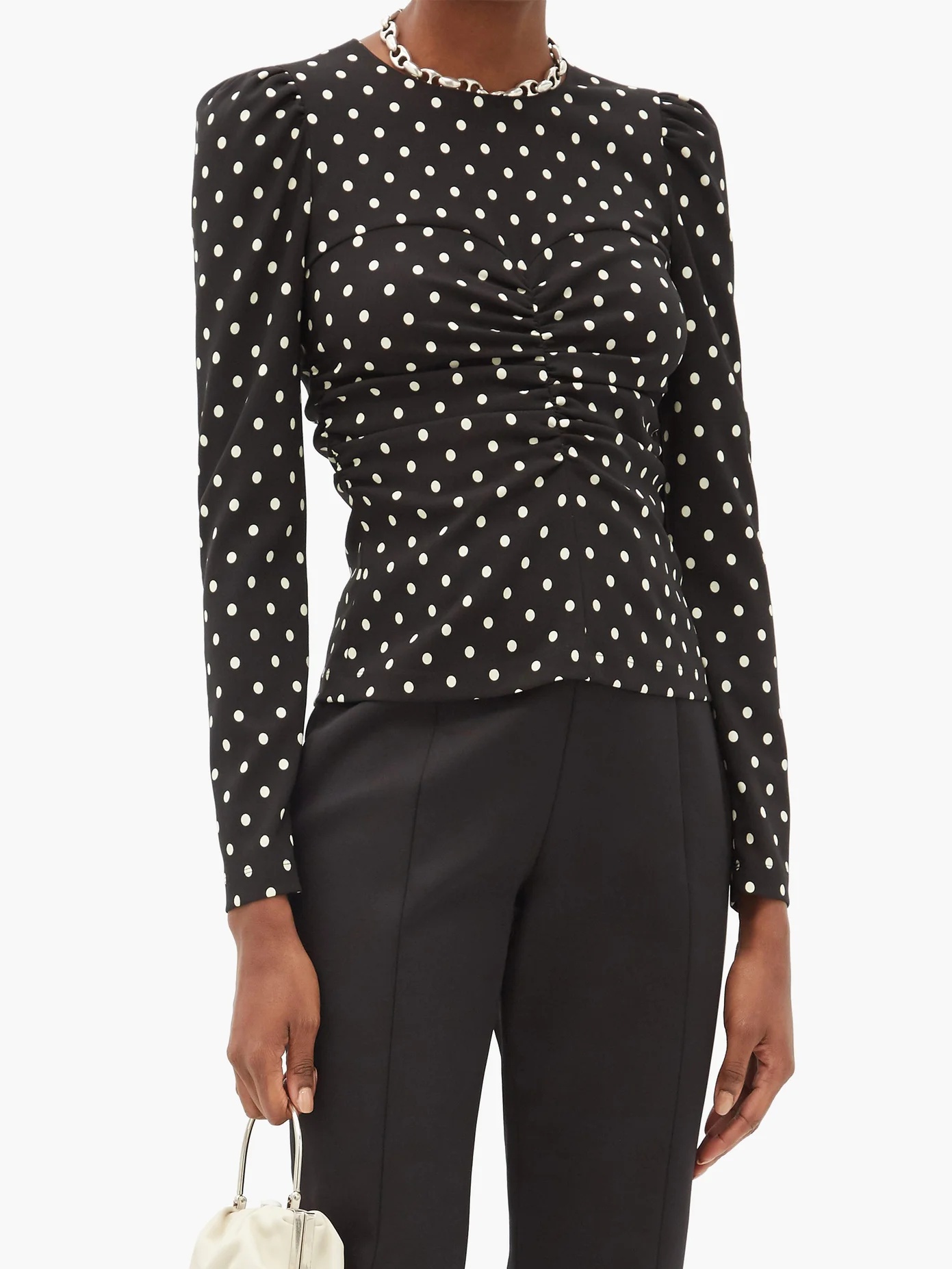 Ruched polka-dot crepe top - 6