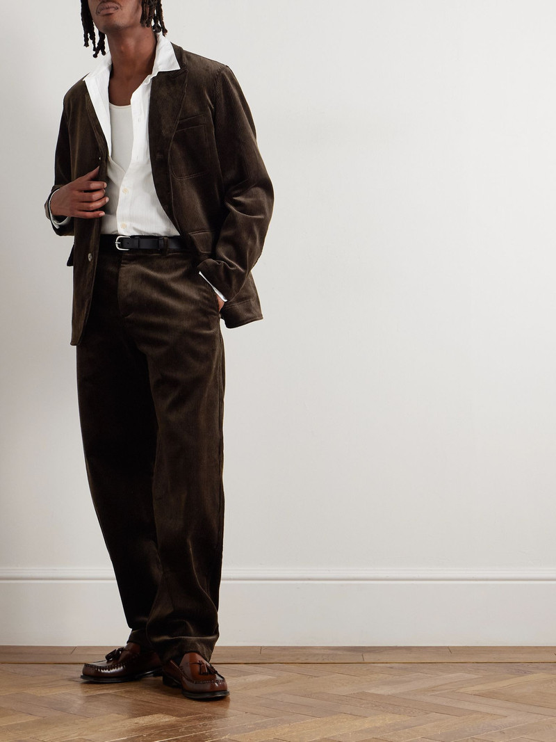 DE BONNE FACTURE Balloon Tapered Cotton-Corduroy Suit Trousers Brown outlook