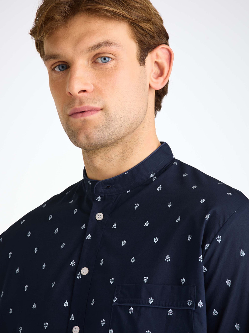 Derek Rose Men's Nightshirt Cotton Batiste Navy Paisley Motif outlook