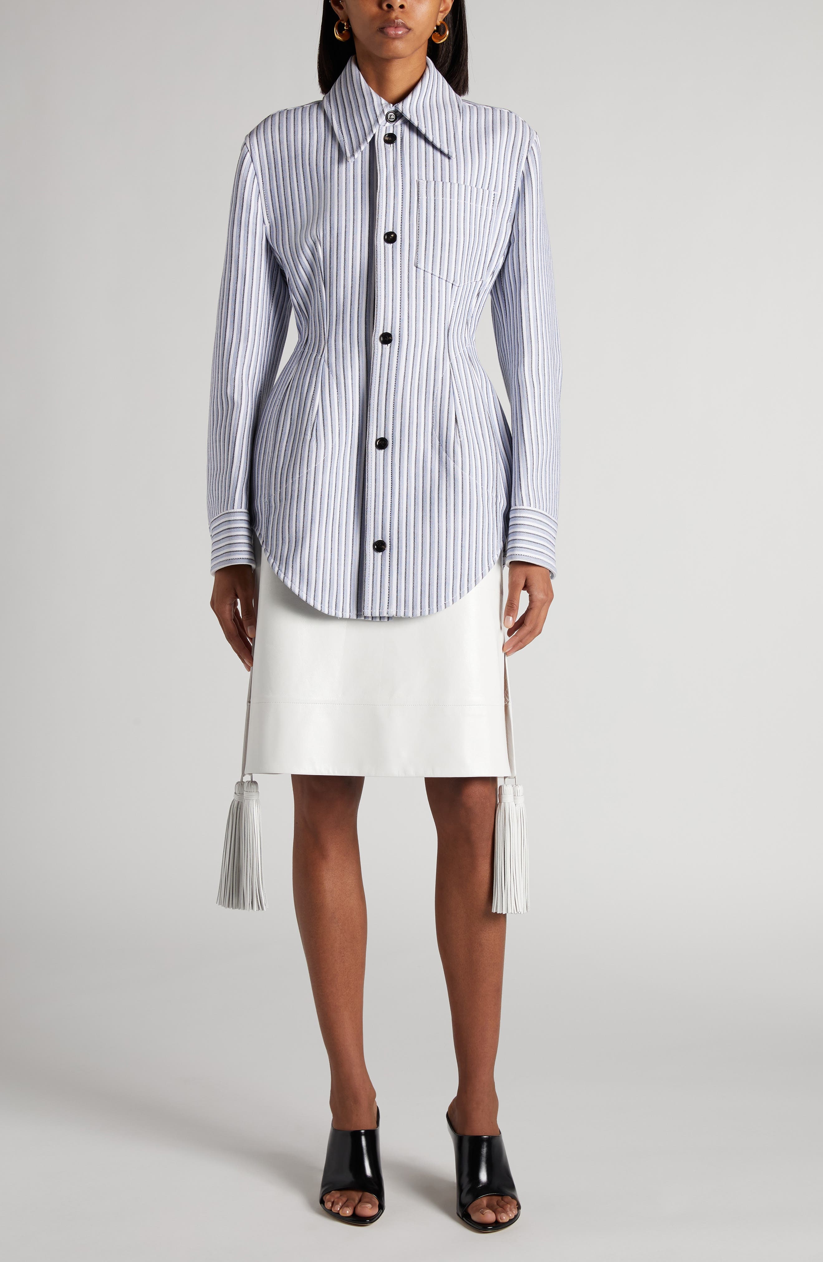 Bottega Veneta Stripe Cotton Blend Jacket in Chalk/Admiral/Navy at Nordstrom - 2