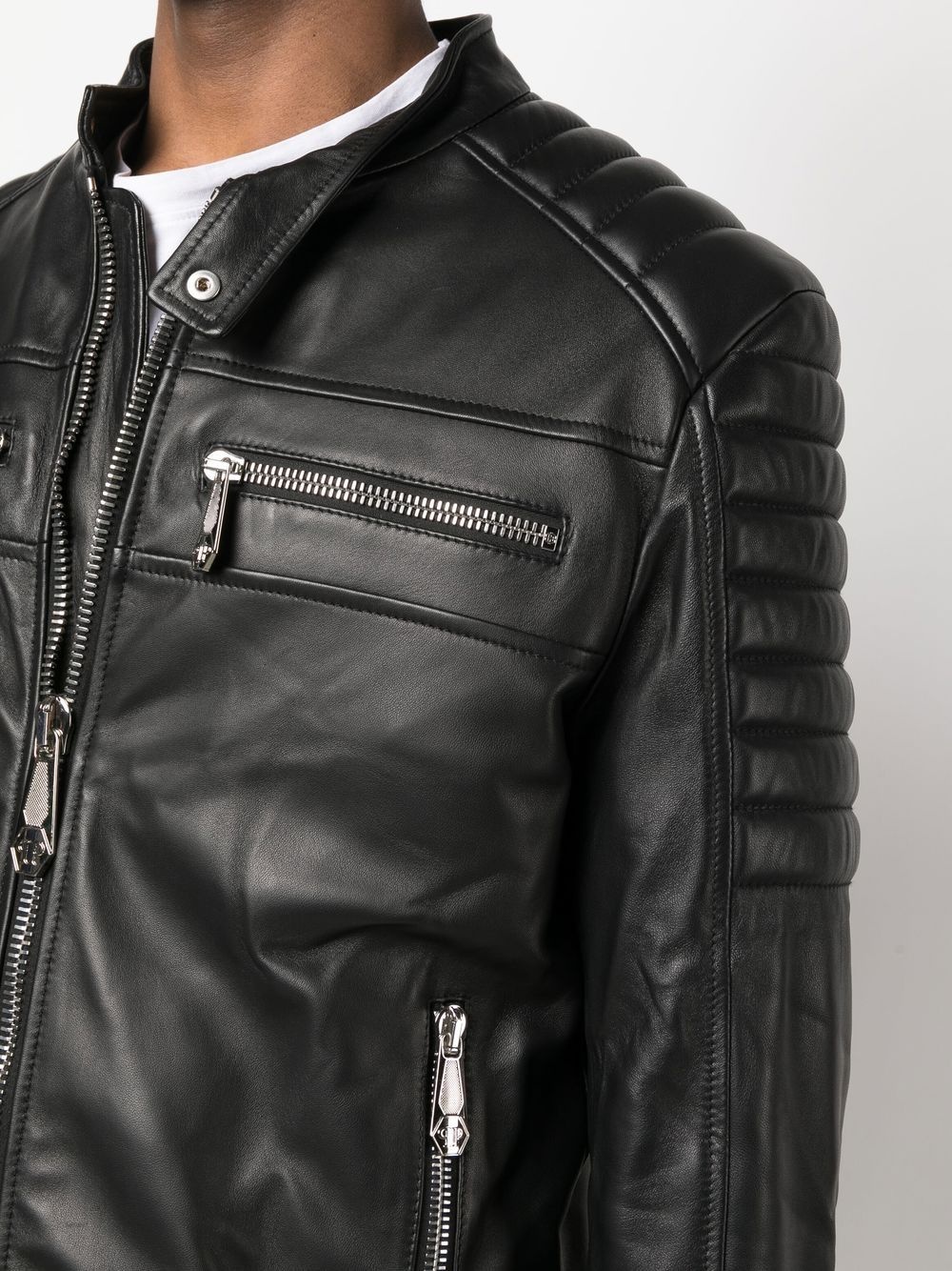 long sleeve leather jacket - 4