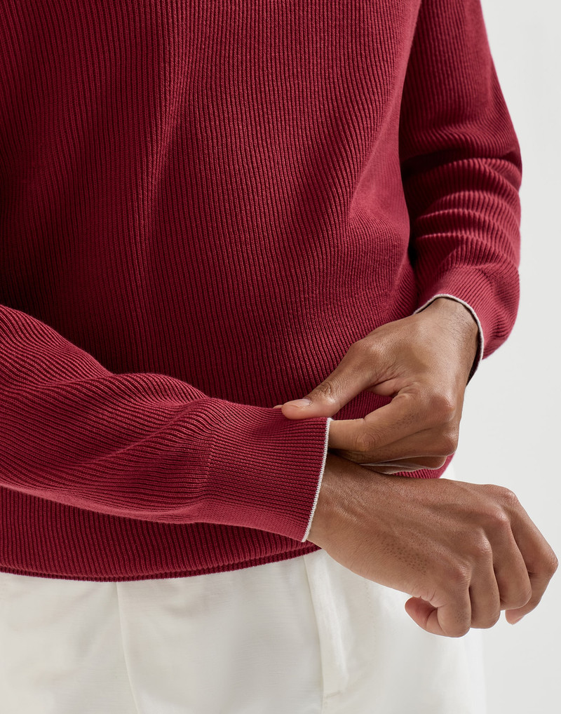 Cotton English rib sweater with half zip and raglan sleeves 4