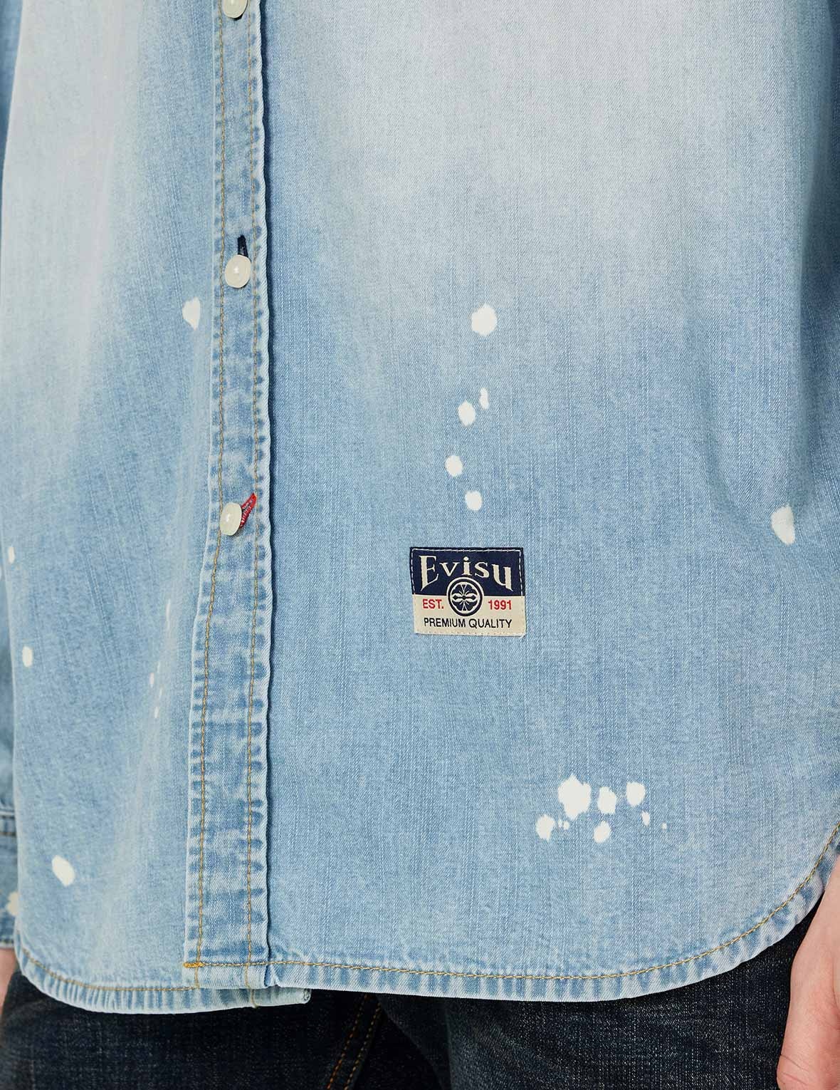 Inserted Seagull Embroidery Relax Fit Denim Shirt - 14
