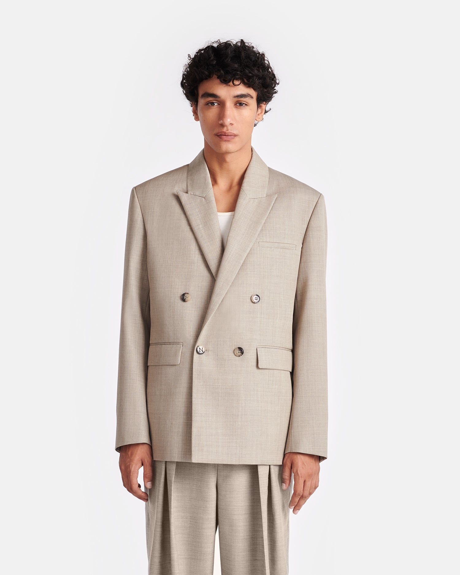 Double Breasted Twill Suiting Blazer - 2