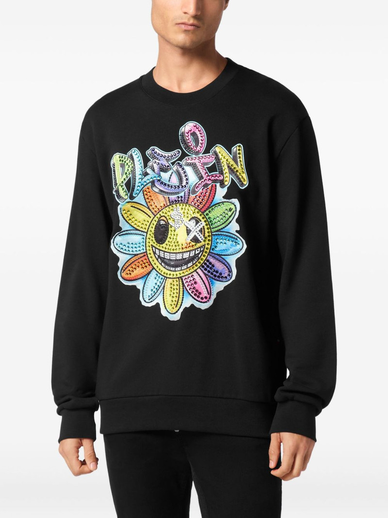 PHILIPP PLEIN Stones Smile-embellished flower sweatshirt outlook