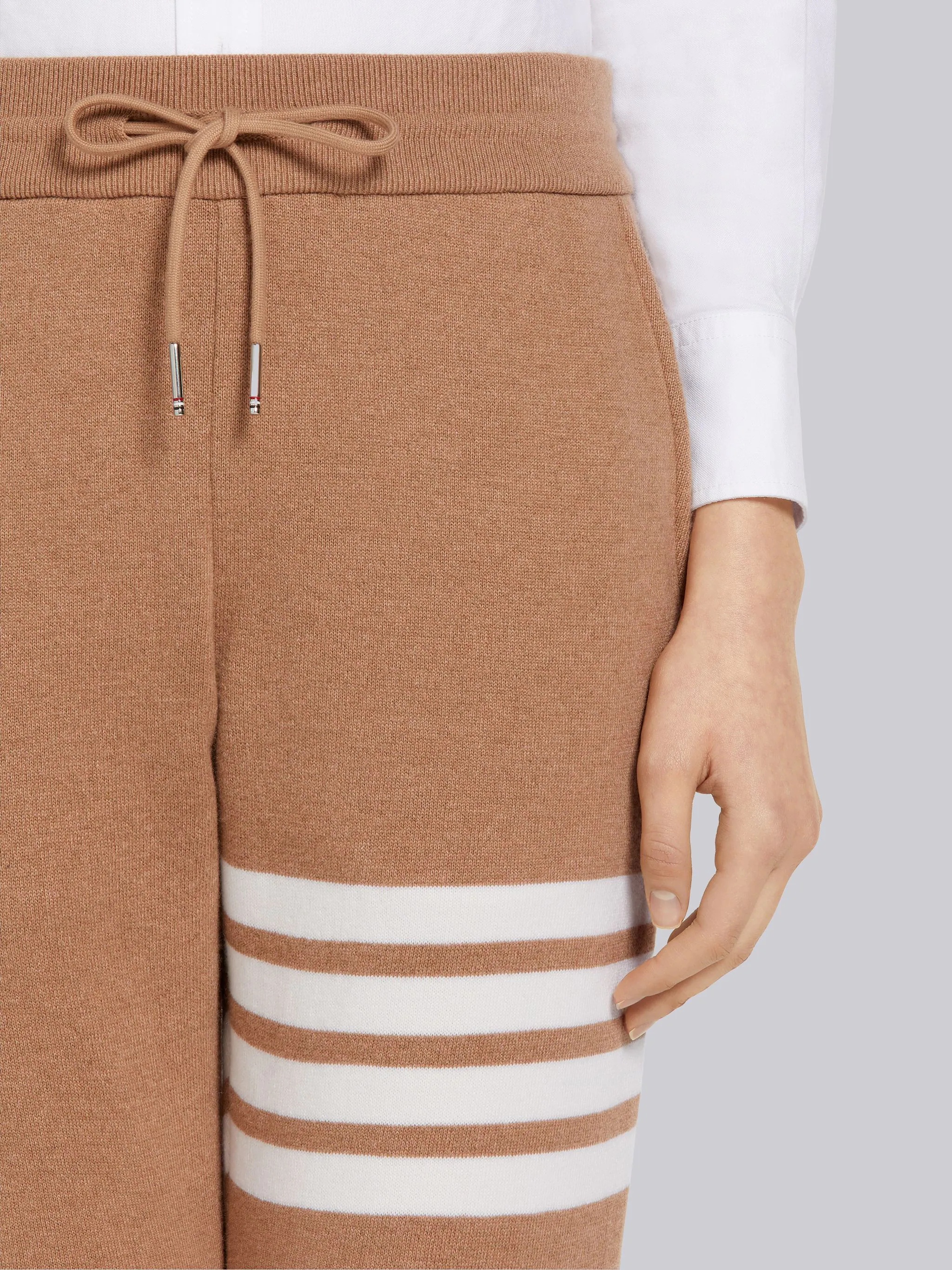 Camel Knitted Double Face Cashmere 4-Bar Sweatpants - 5