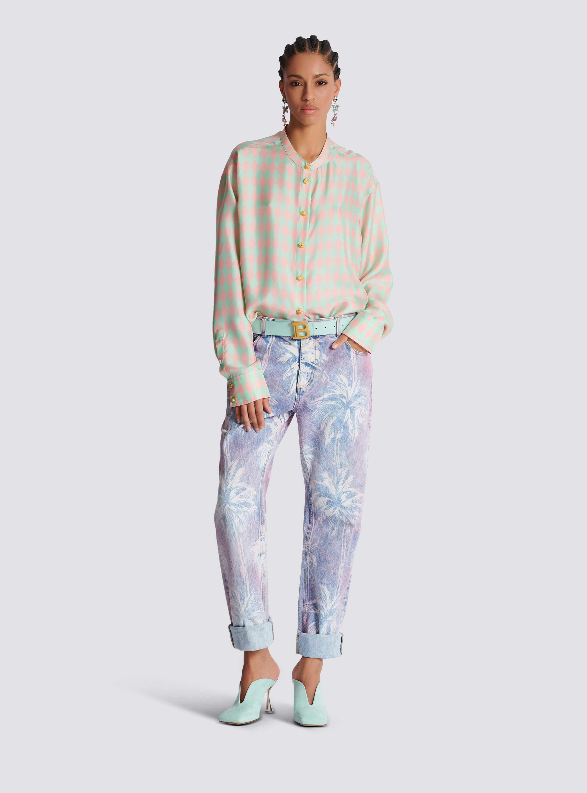 Standing-collar shirt with Diamond print - 2