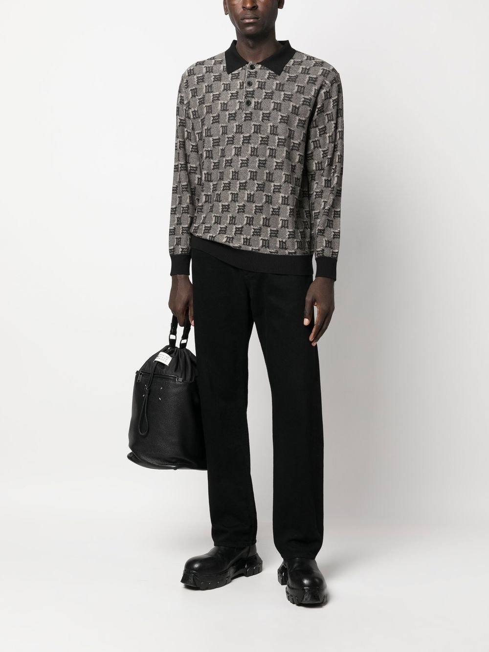 logo-jacquard polo jumper - 2