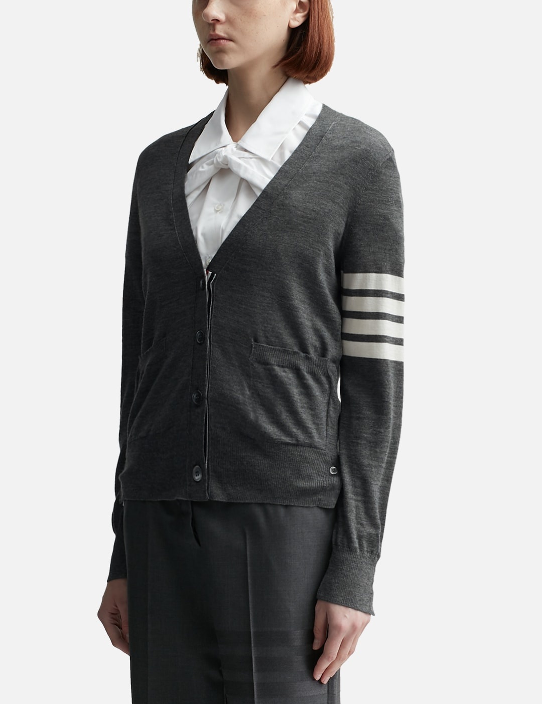 FINE MERINO WOOL V-NECK 4-BAR CARDIGAN - 2