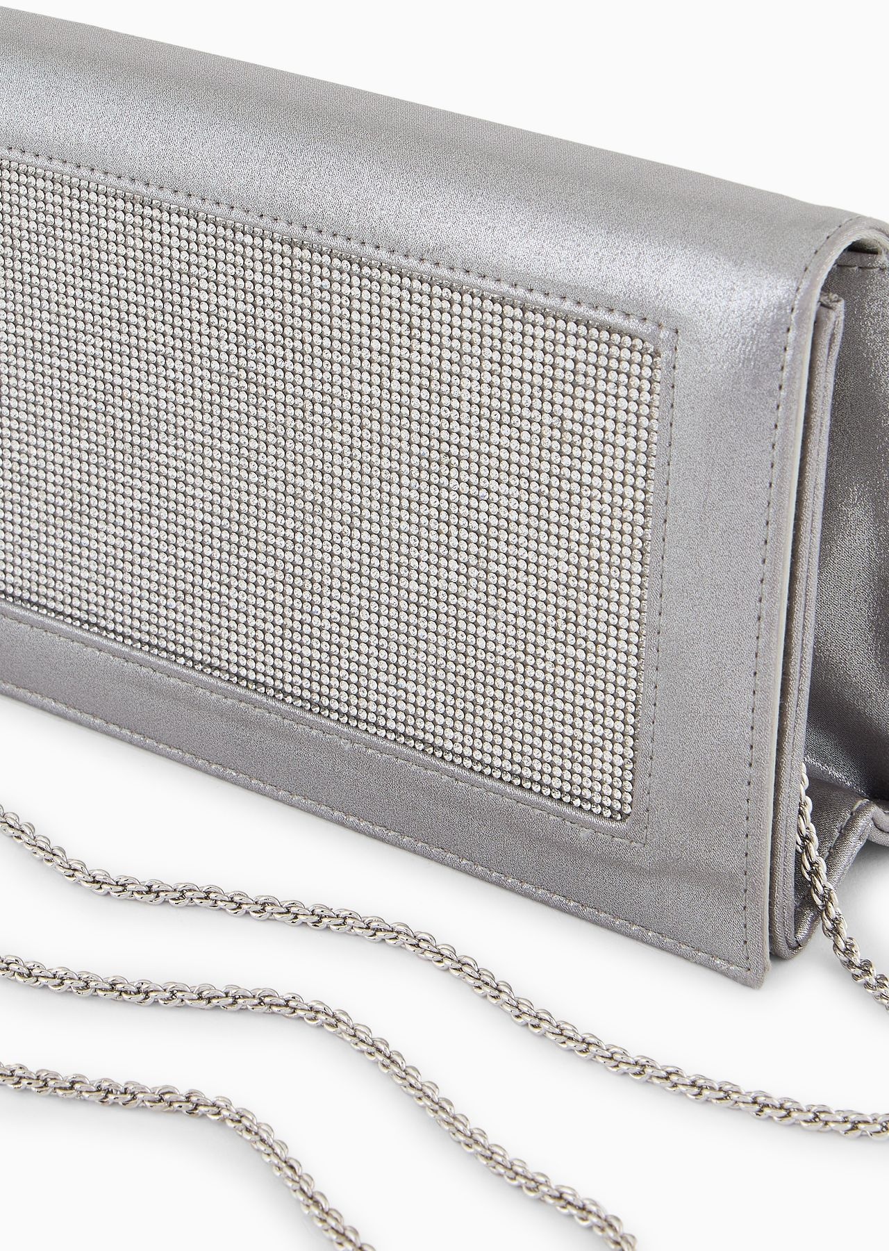 Rhinestoned silk clutch bag with rhinestoned shoulder strap - 5