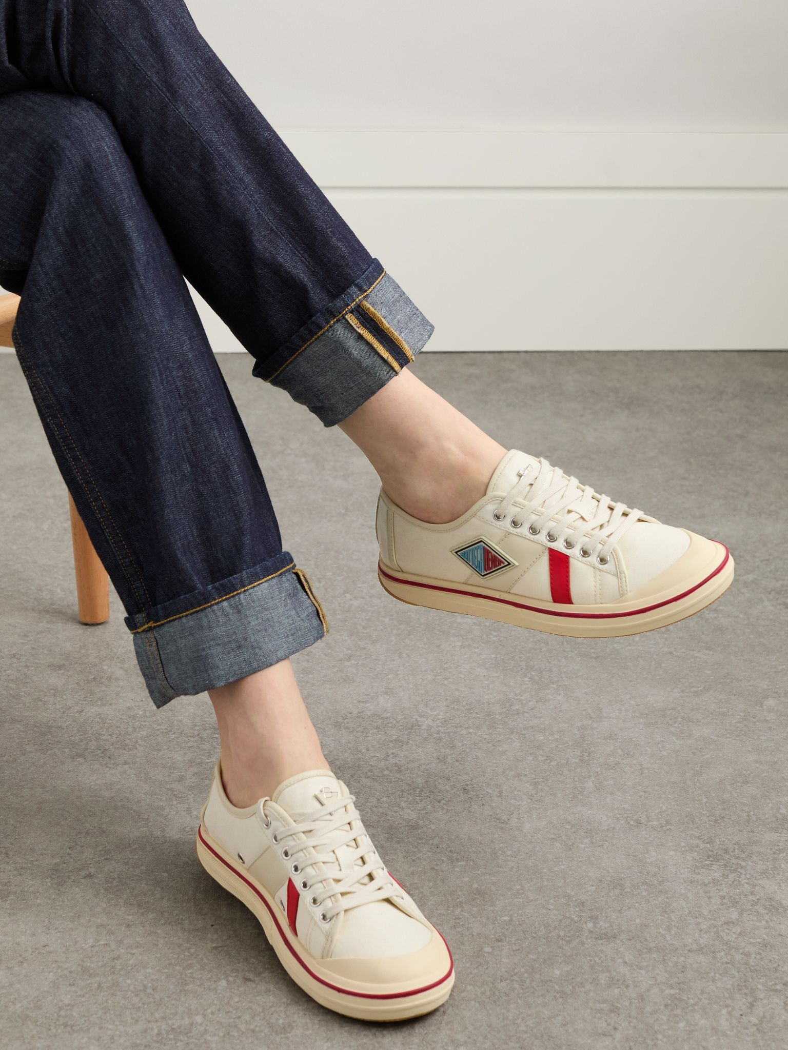 Eliot appliquéd leather-trimmed canvas sneakers White - 2
