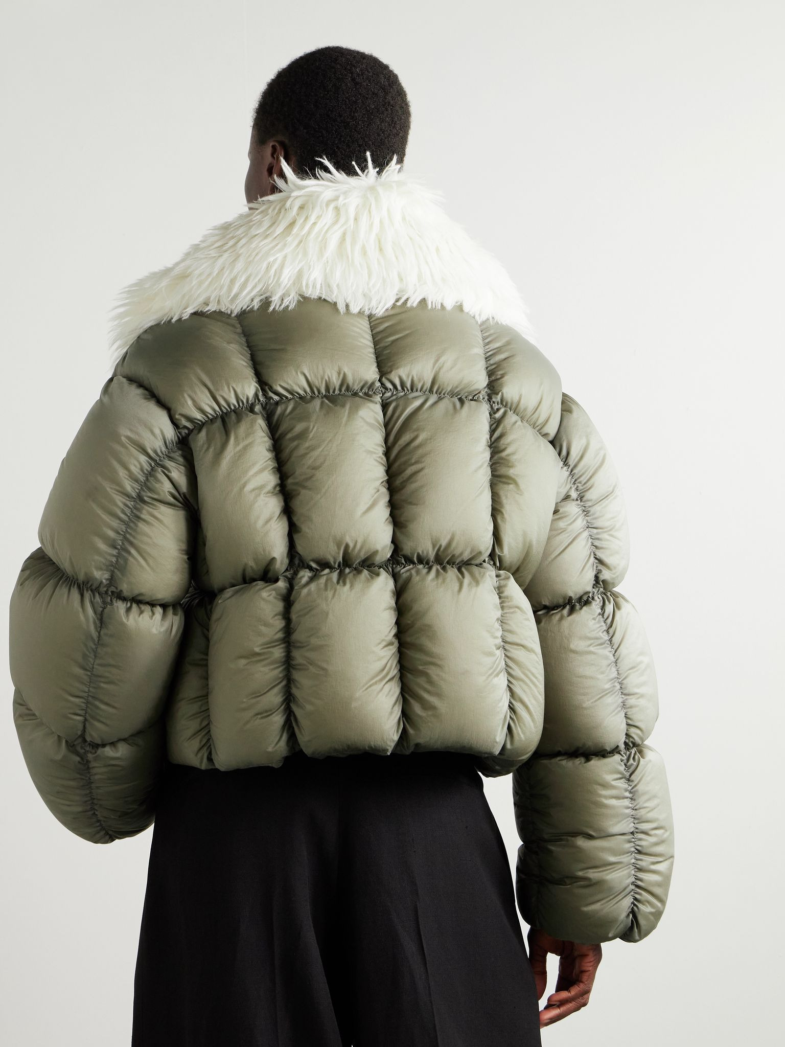 Plush-trimmed padded quilted shell jacket Army green - 3