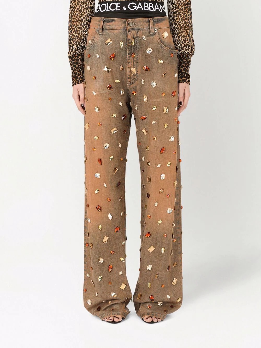 crystal-embellished high-waist jeans - 3
