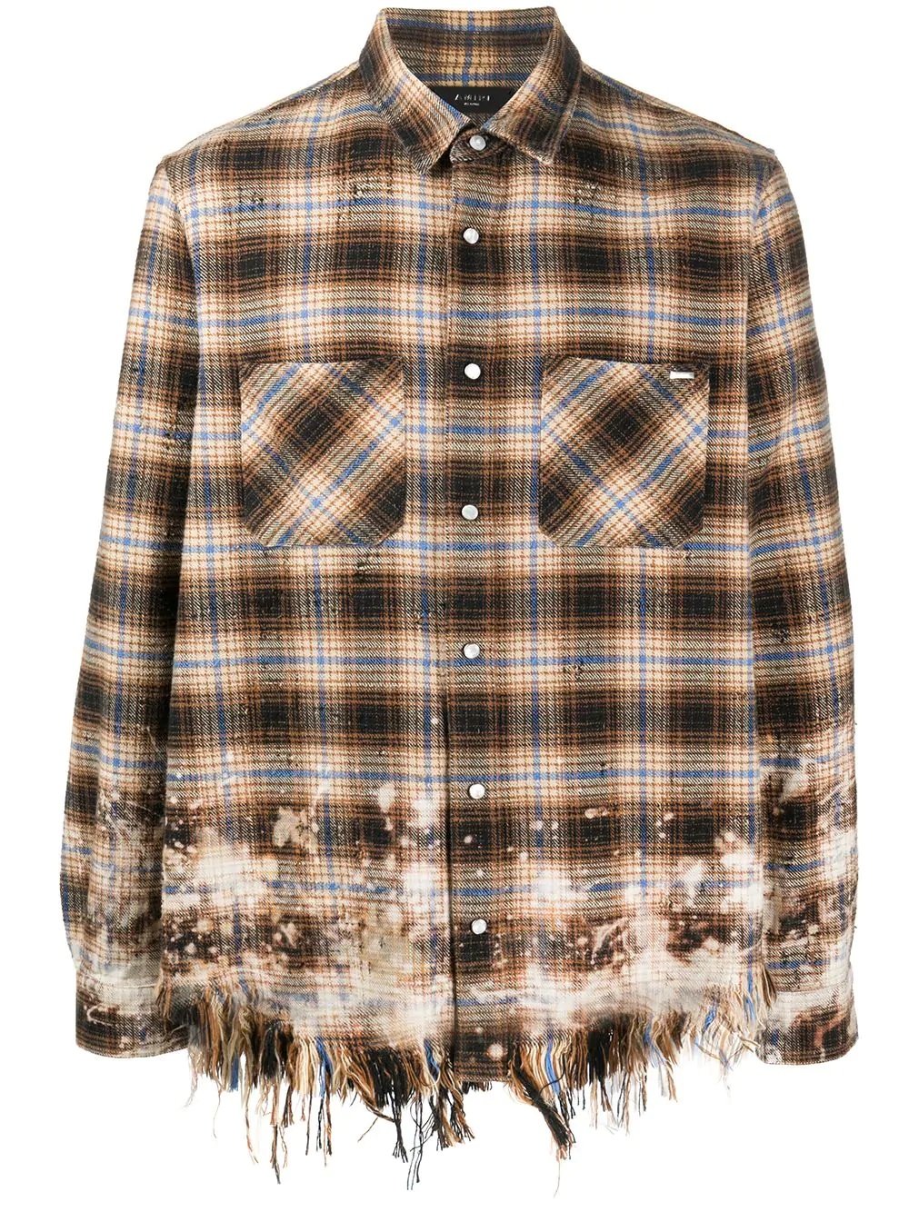 frayed-hem check bleach shirt  - 1