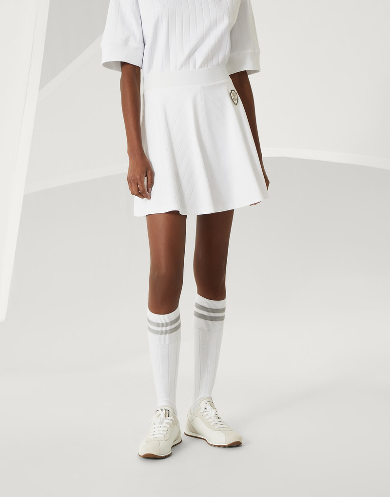 Cotton wide ribbed interlock mini skirt with logo - 1