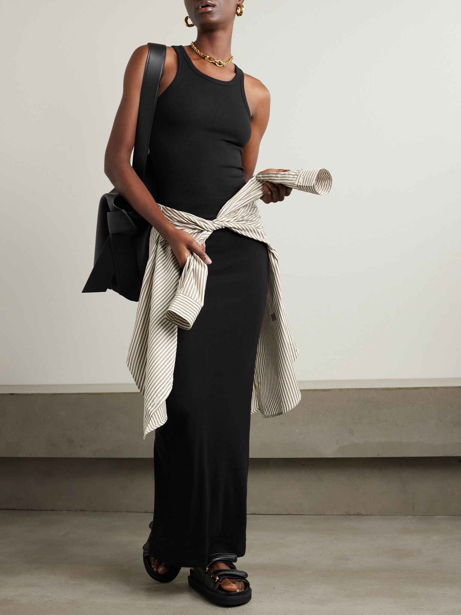 Emma ribbed stretch-jersey maxi skirt Black - 2