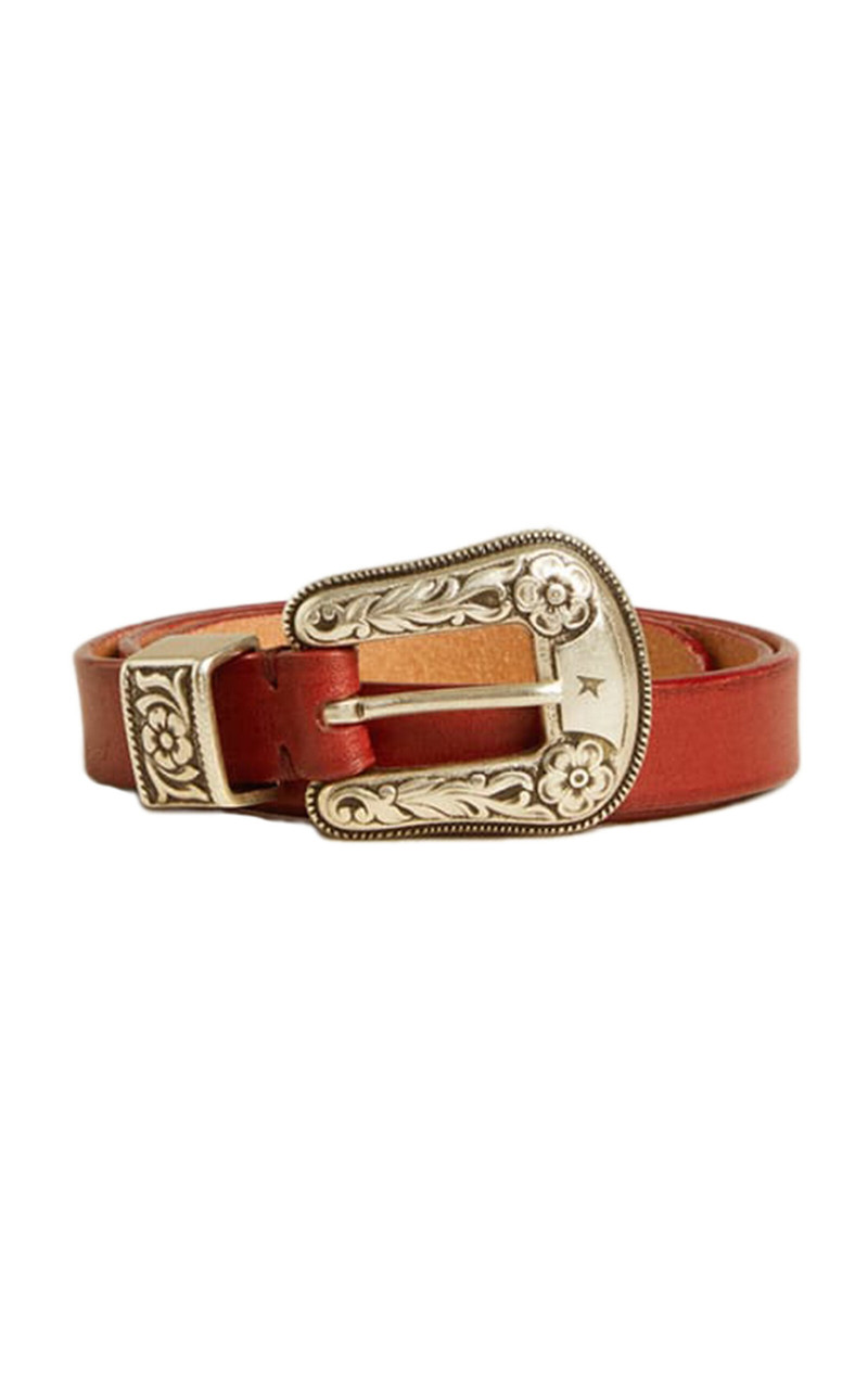 Lace Washed Leather Belt red - 1