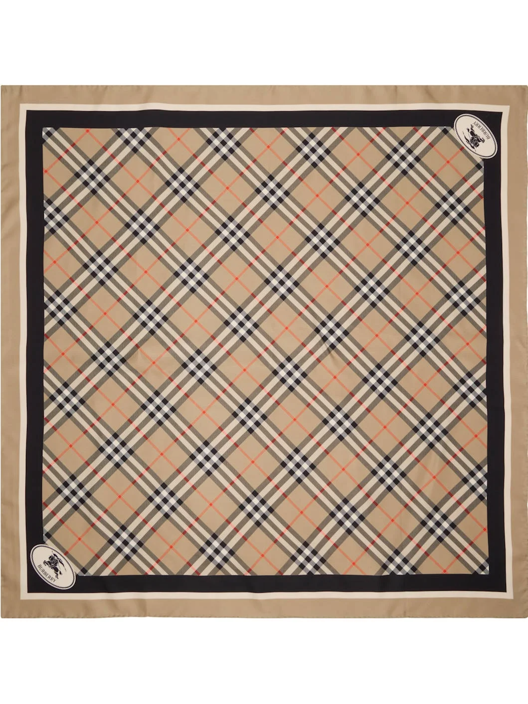 Beige Check Silk Scarf - 1