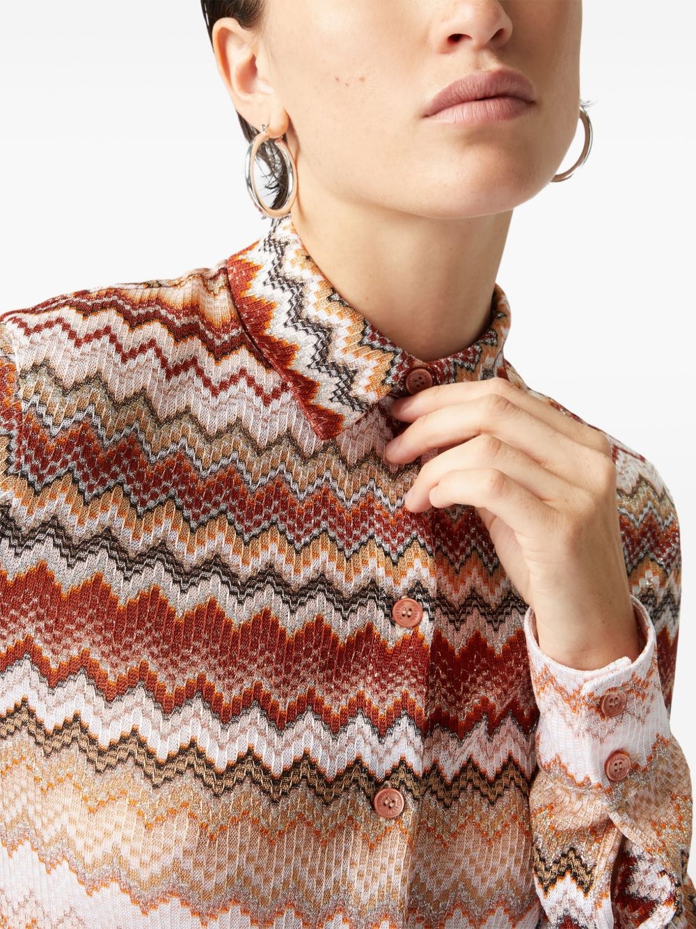 zigzag-pattern lamé shirt - 4