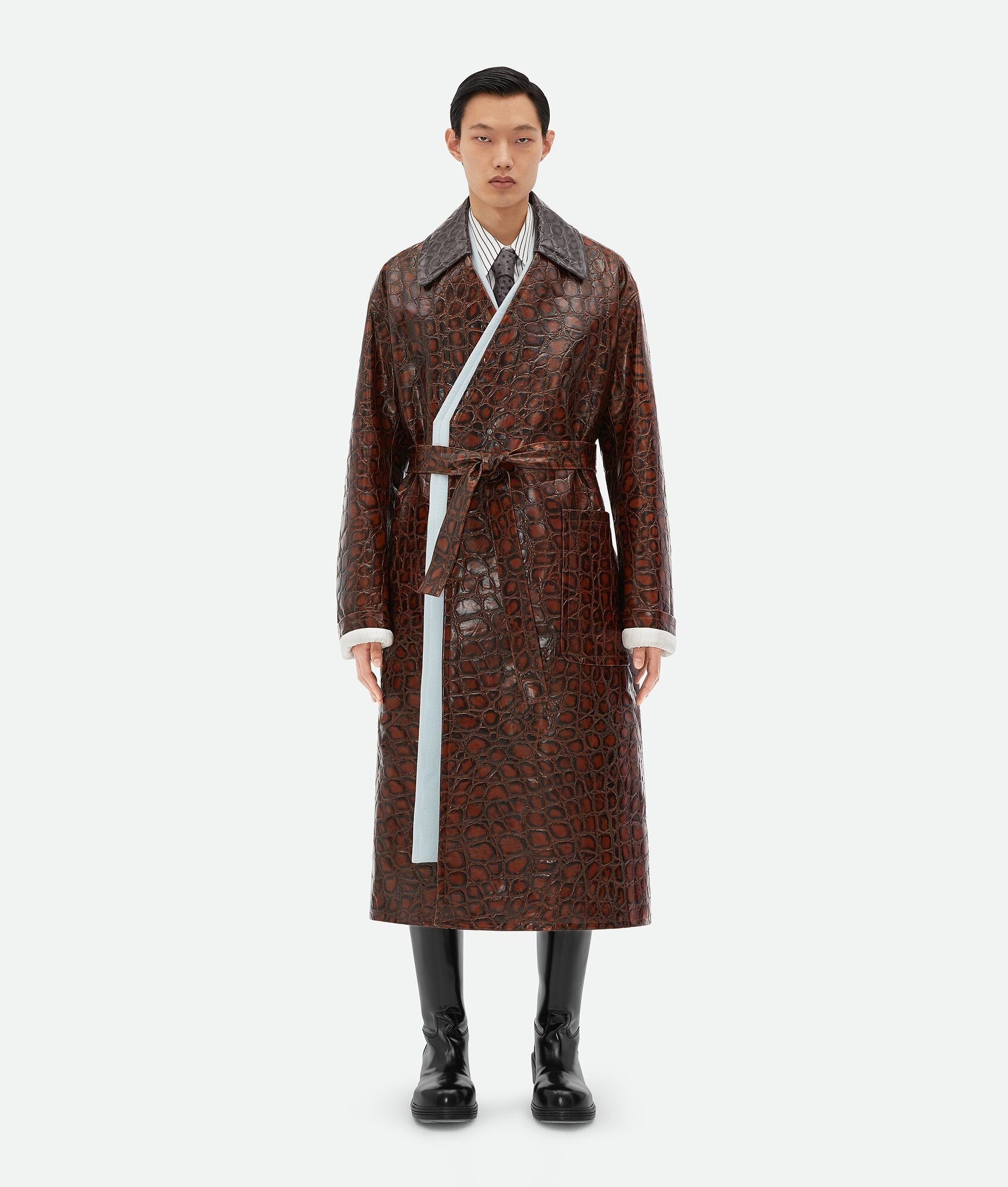 Crocodile-Effect Leather Coat - 1