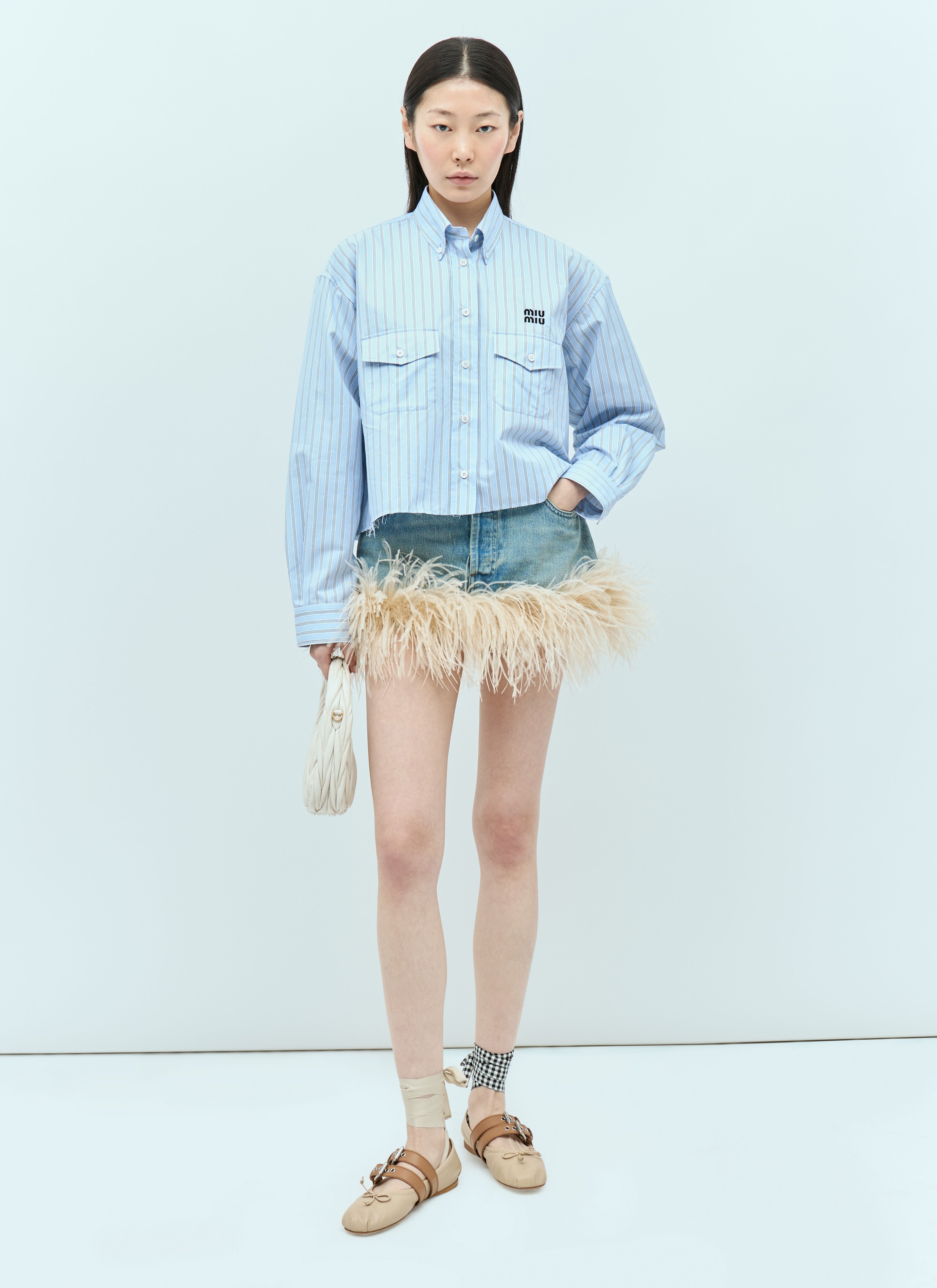Miu Miu Miu Miu Women Feather-Trimmed Denim Mini Skirt