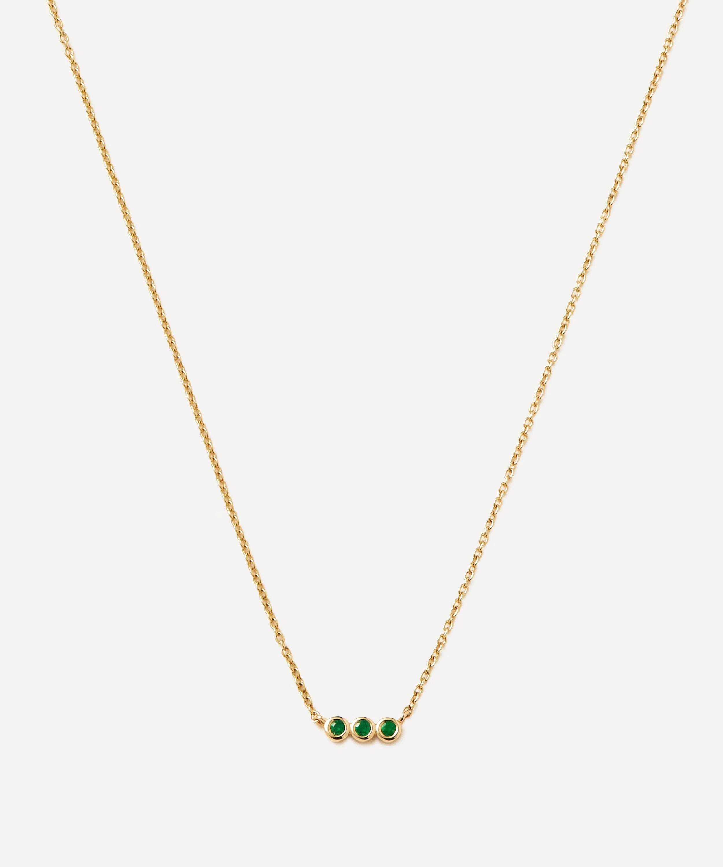 14ct Gold Fine Emerald Solitaire Trio Pendant Necklace - 1