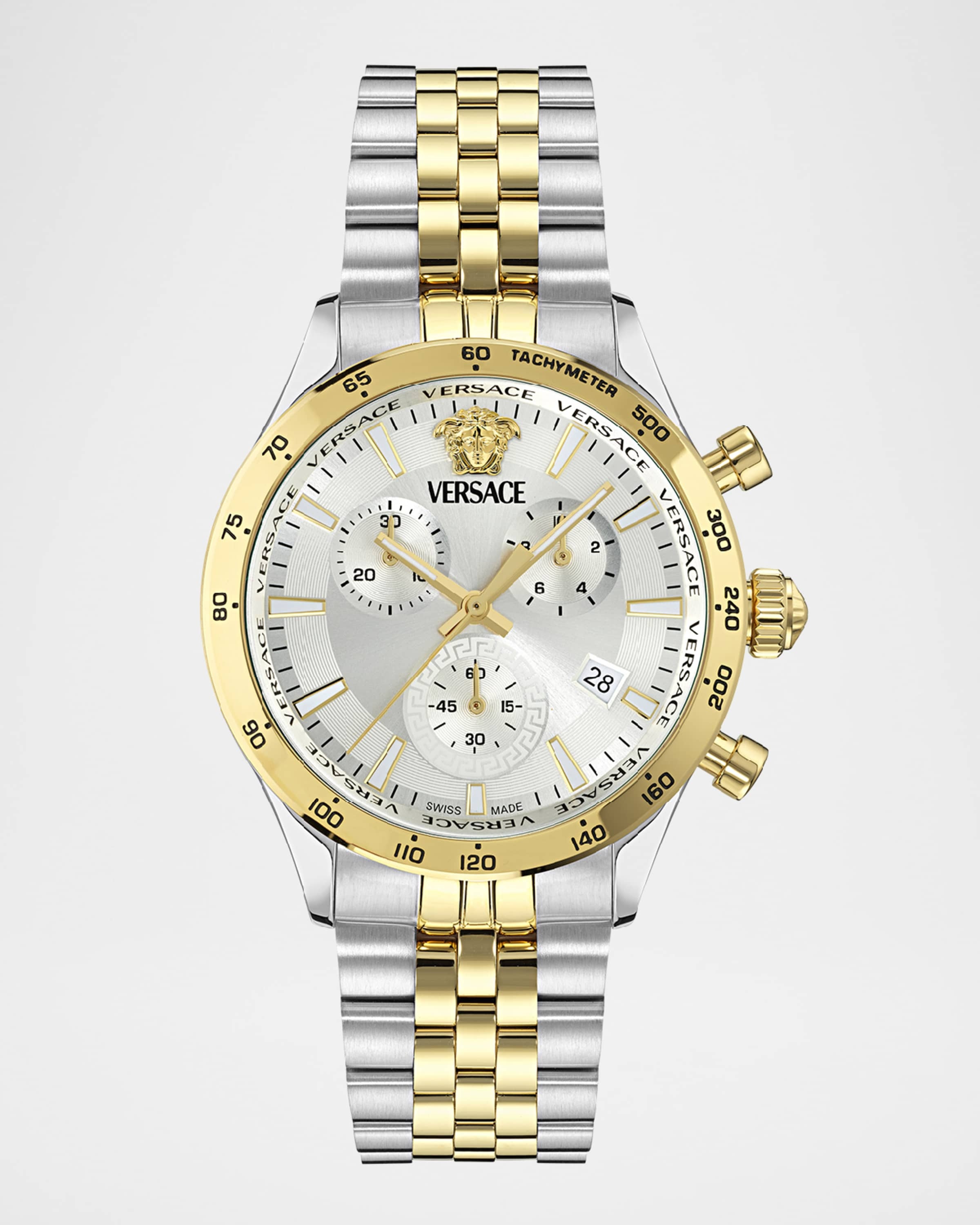 Versace Hellenyium Quartz Blue Dial Two Tone Steel Strap Watch For Men - VEVH00520