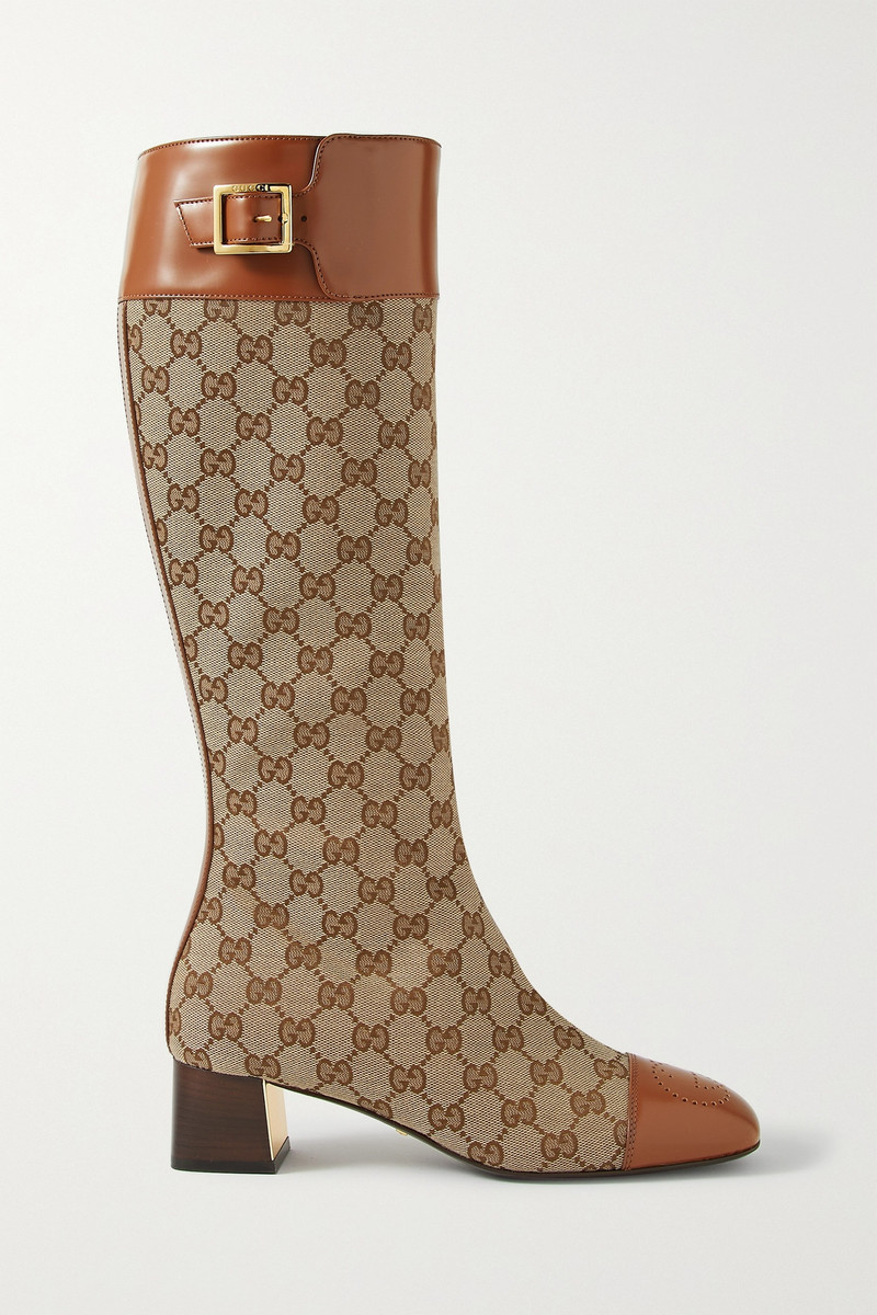 Ellis leather-trimmed printed coated-canvas knee boots - 1