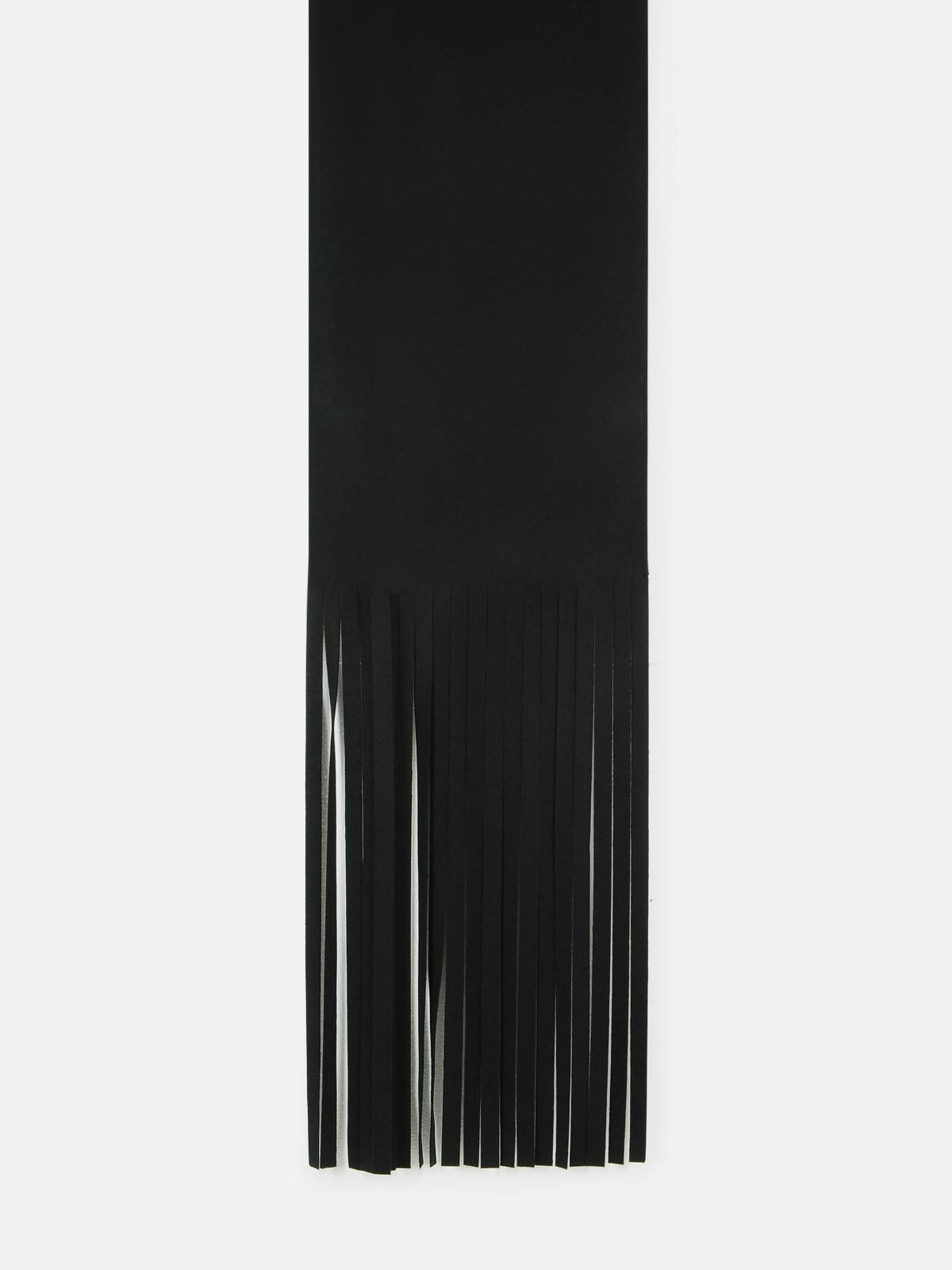 LONG SCARF WITH 'AVOCADO' FRINGES IN BLACK VIRGIN WOOL - 2
