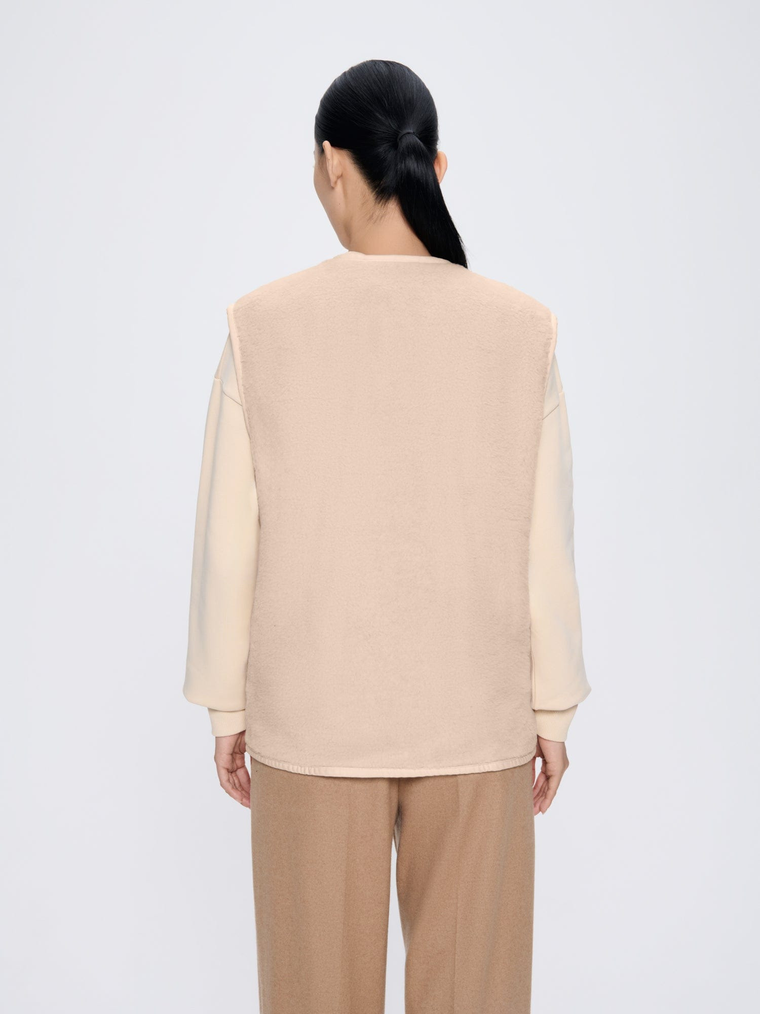 Womens Recycled Wool Fleece Gilet - Sand - 5